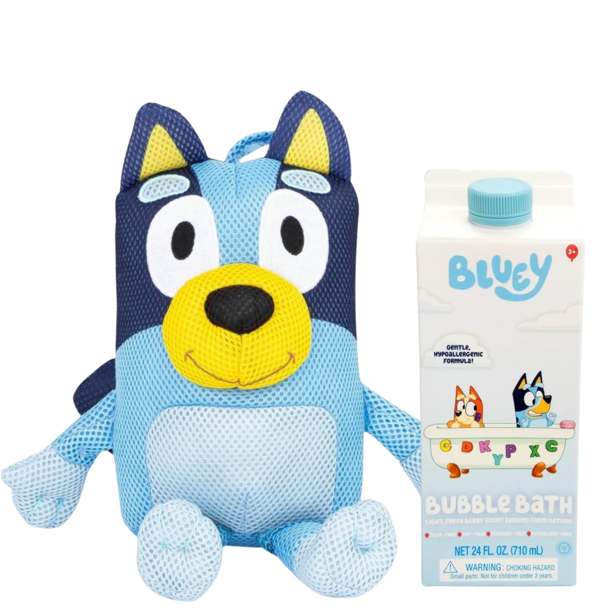 Jay Franco Bluey Bath Buddy with Fresh Berry Scented Bubble Bath Set, 24 fl oz