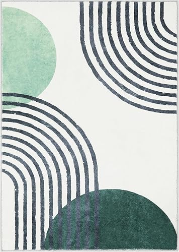 Miniatura 8 de Wonnitar Alfombra bohemia de 5 x 7 pies, color verde, para sala de estar, moderna, abstracta, suave, para dormitorio, lavable a máquina, alfombra