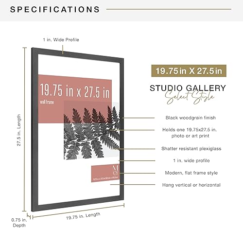 Vista 650 de MCS Studio Gallery Marco para póster de 16 x 24 pulgadas, imitación de veta de madera de color negro, colgar en horizontal o vertical, grande