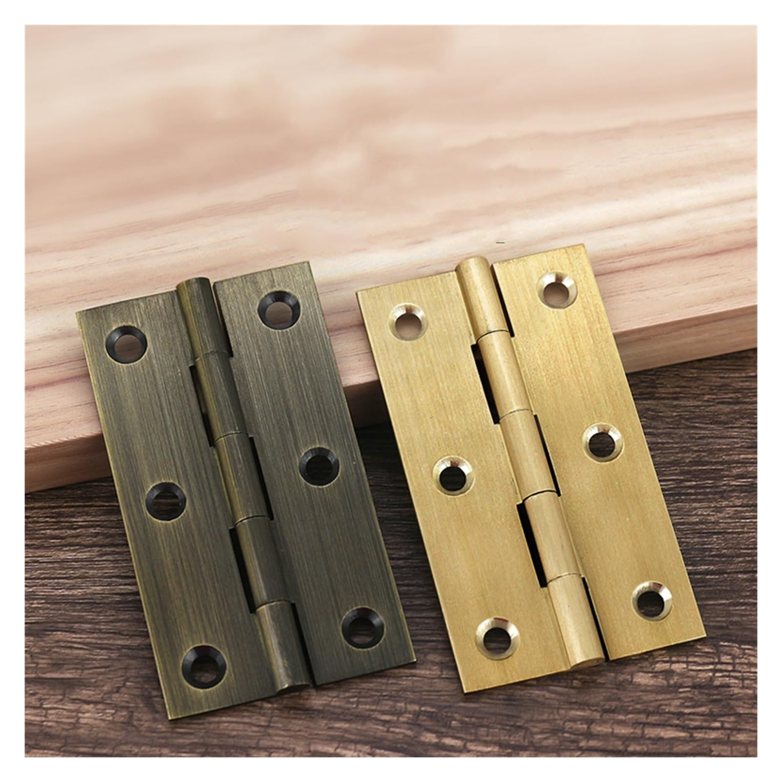 Minibisagra Bisagra pequeña Bisagras de puerta nueva de latón, 2 uds., 1/1, 5/2/2, 5/3 pulgadas, muebles, puerta del cajón del armario, bisagra a tope for joyería, Hardware de caja de madera(Golden 2p