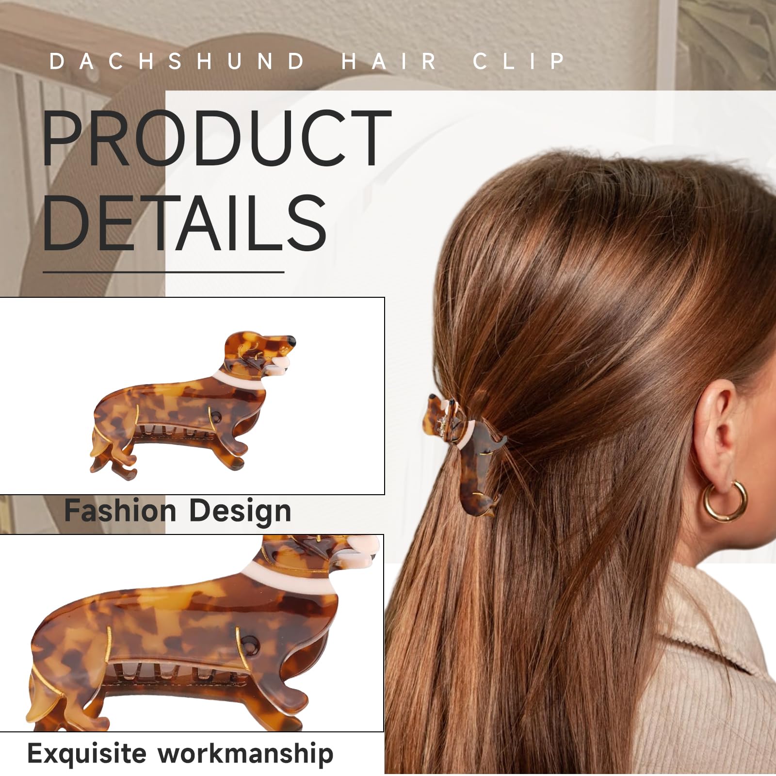 Cosmeria Dachshund Hair Clip for Women And Girls Funny Volume Clip Made Of Acetate - Image 3