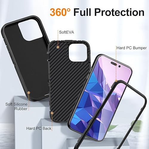 Miniatura 3 de BFUKVOU Funda para iPhone 15 Pro Max con soporte integrado, a prueba de golpes, polvo y caídas, 3 capas de grado militar, funda protectora para