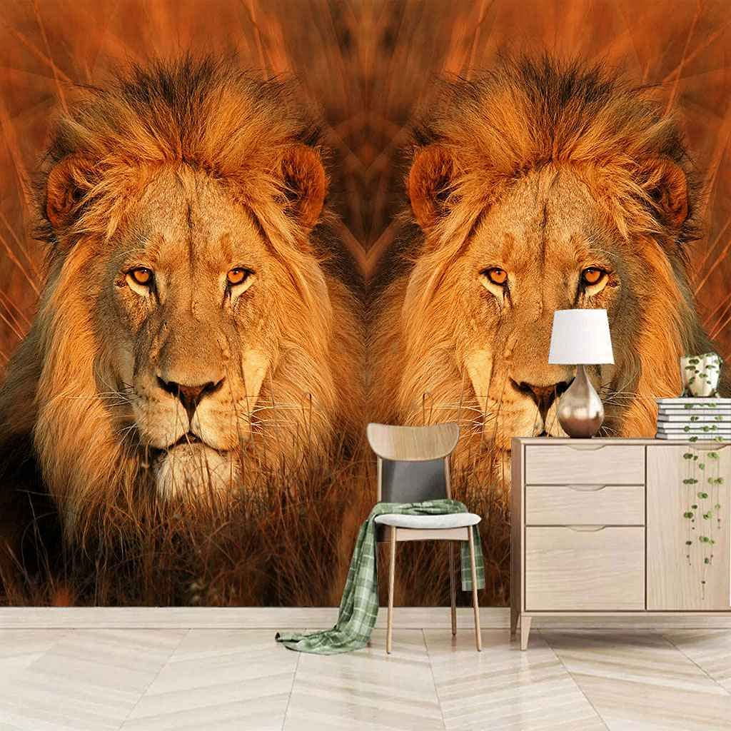 Papier peint DIY 3D lion en canevas autocollant haute resistance pour peintures murales