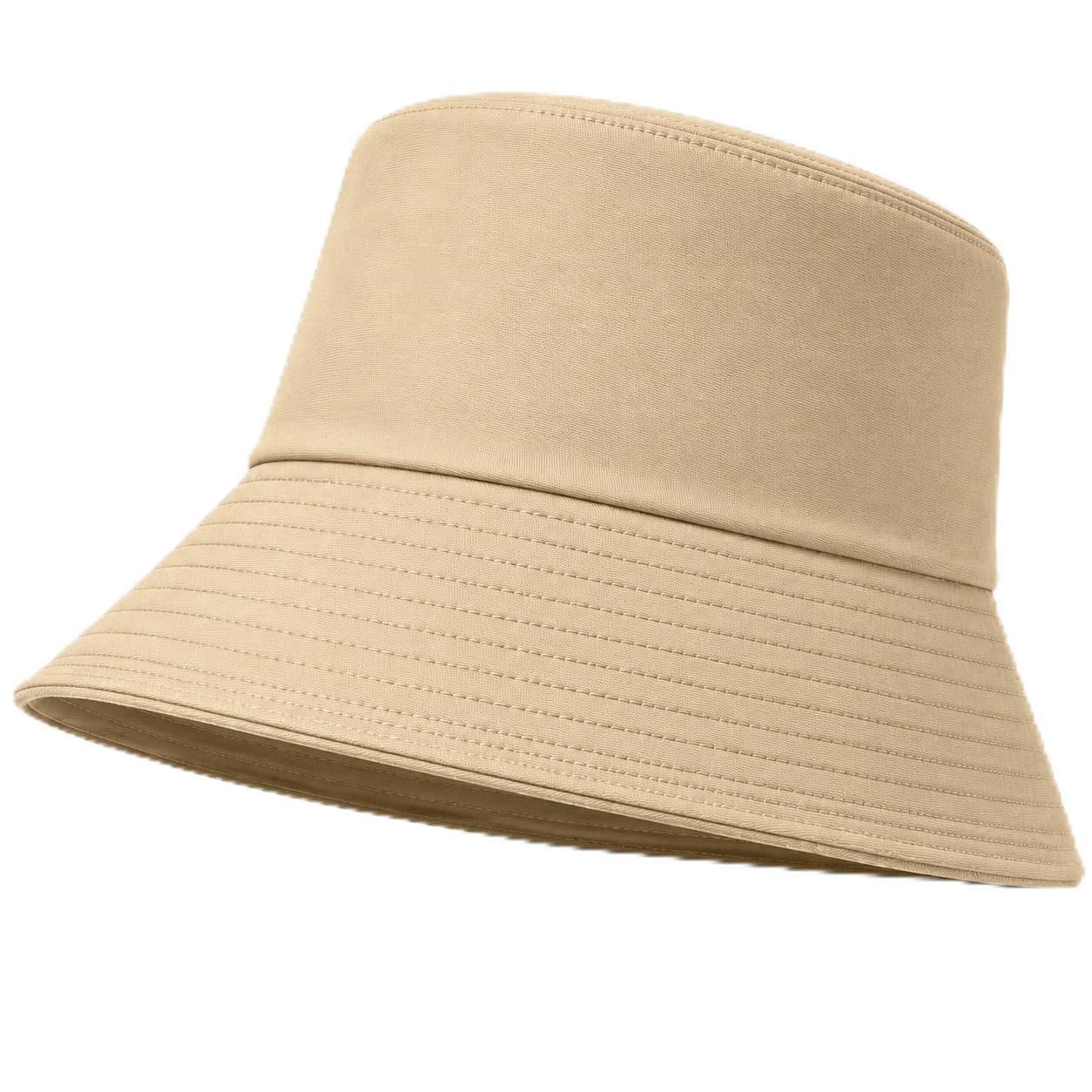 Truebuy Unisex Beige Bucket Hat Sun Protection Hat Lightweight Cotton Wide Brim Summer Hat For Men Women Packable Fishing Hiking Travel Festival Beach (Beige)