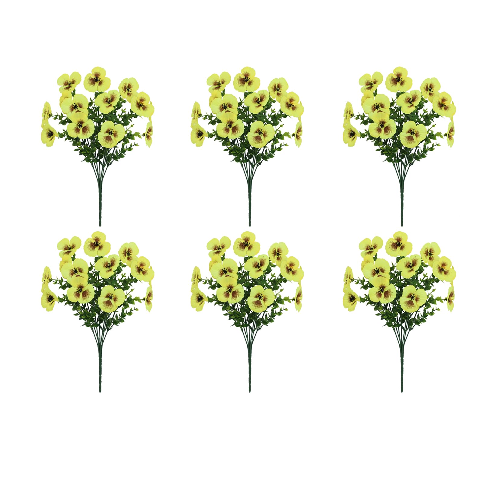 ZBIianxer Artificial Pansies and Eucalyptuses Sprays Bundles Set of 6 Stems Hotel Decoration Flower for Table Centerpieces Silk Flower Package