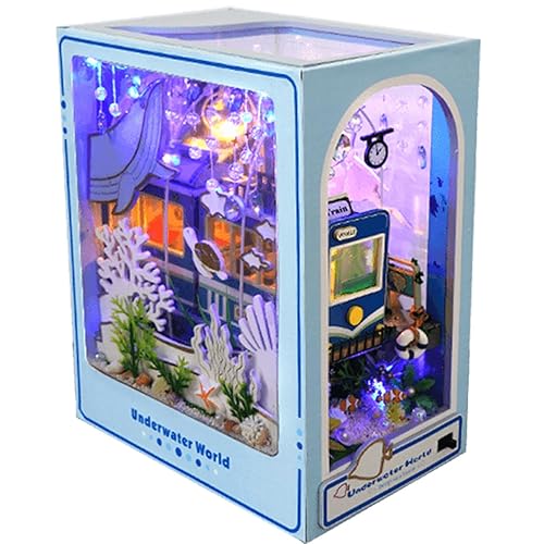 Roroom DIY Book Nook Kit, DIY Dollhouse Booknook Bookshelf Insert Decor Alley,3D Wooden Puzzle with Book Nook Bookshelf Insert Wood Bookend Model Building (Underwater World-TC39) - Underwater World-tc39