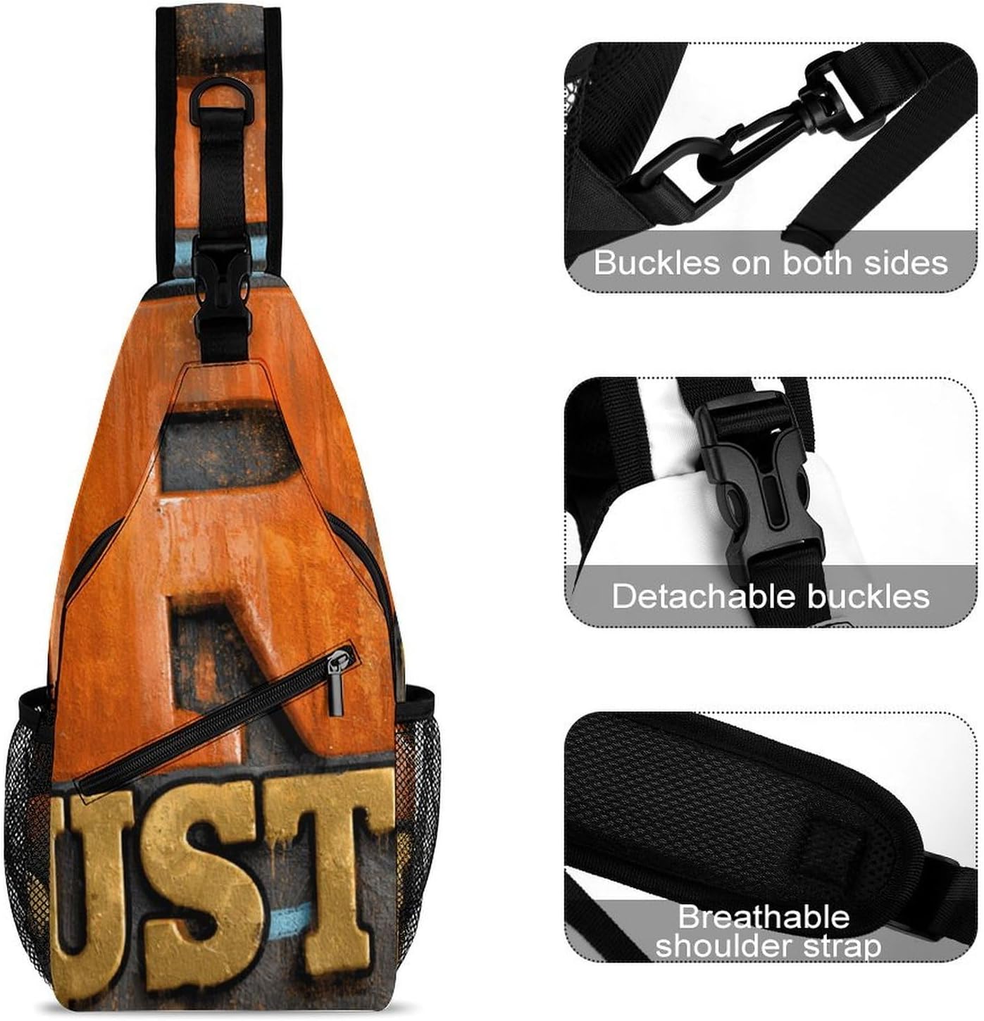 Letter R Sling Crossbody Bag Lightweight Chest Shoulder Backpack for Outdoor Sports