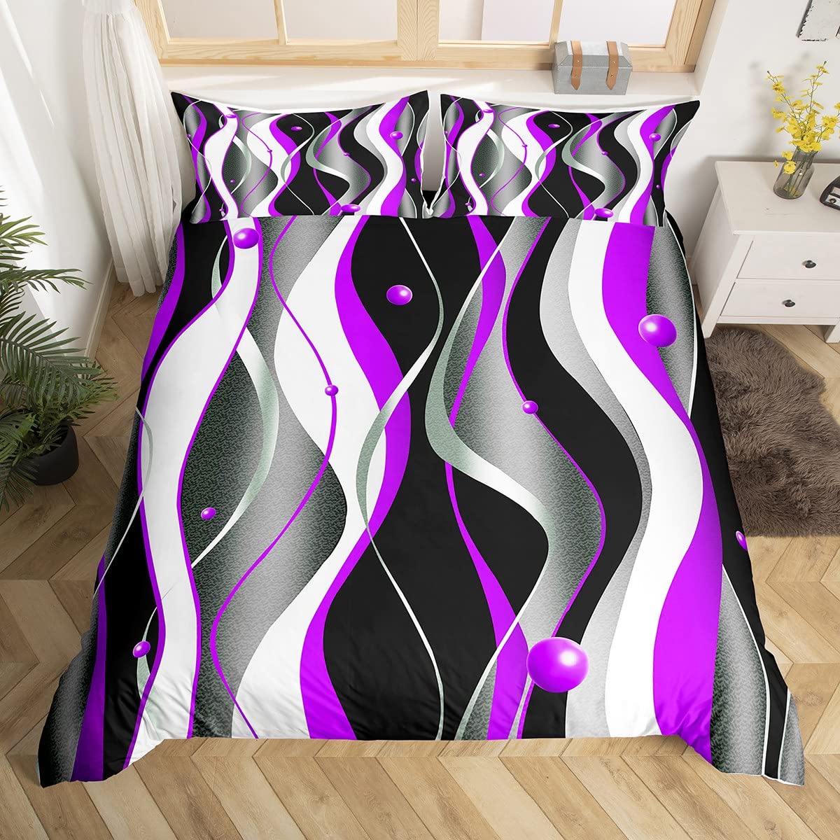 Parure de lit king size spirale géométrique au design haut de gamme violet noir