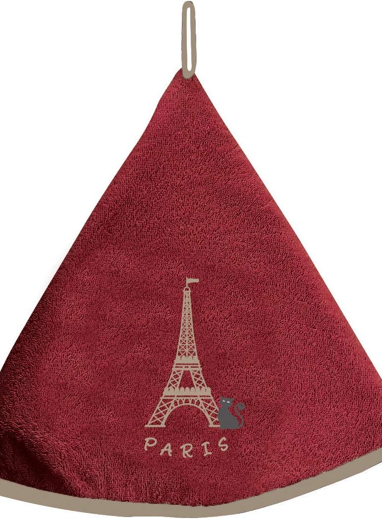 TORCHONS & BOUCHONS, Dubout, Les Chats au Tour Eiffel (Cats at The Eiffel Tower) French Round, RED, Hand/Kitchen Towel with Hanging Loop, 100% Cotton