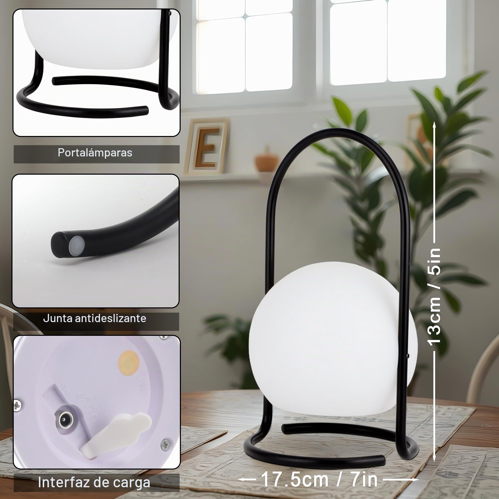 TRIROCKS Lámpara de Mesa Cordless Portátil, Iluminación de Luz LED Recargable de Larga Duración a Batería, 3 Modos de Iluminación para Camping, Dormitorio y Exterior (Negro)