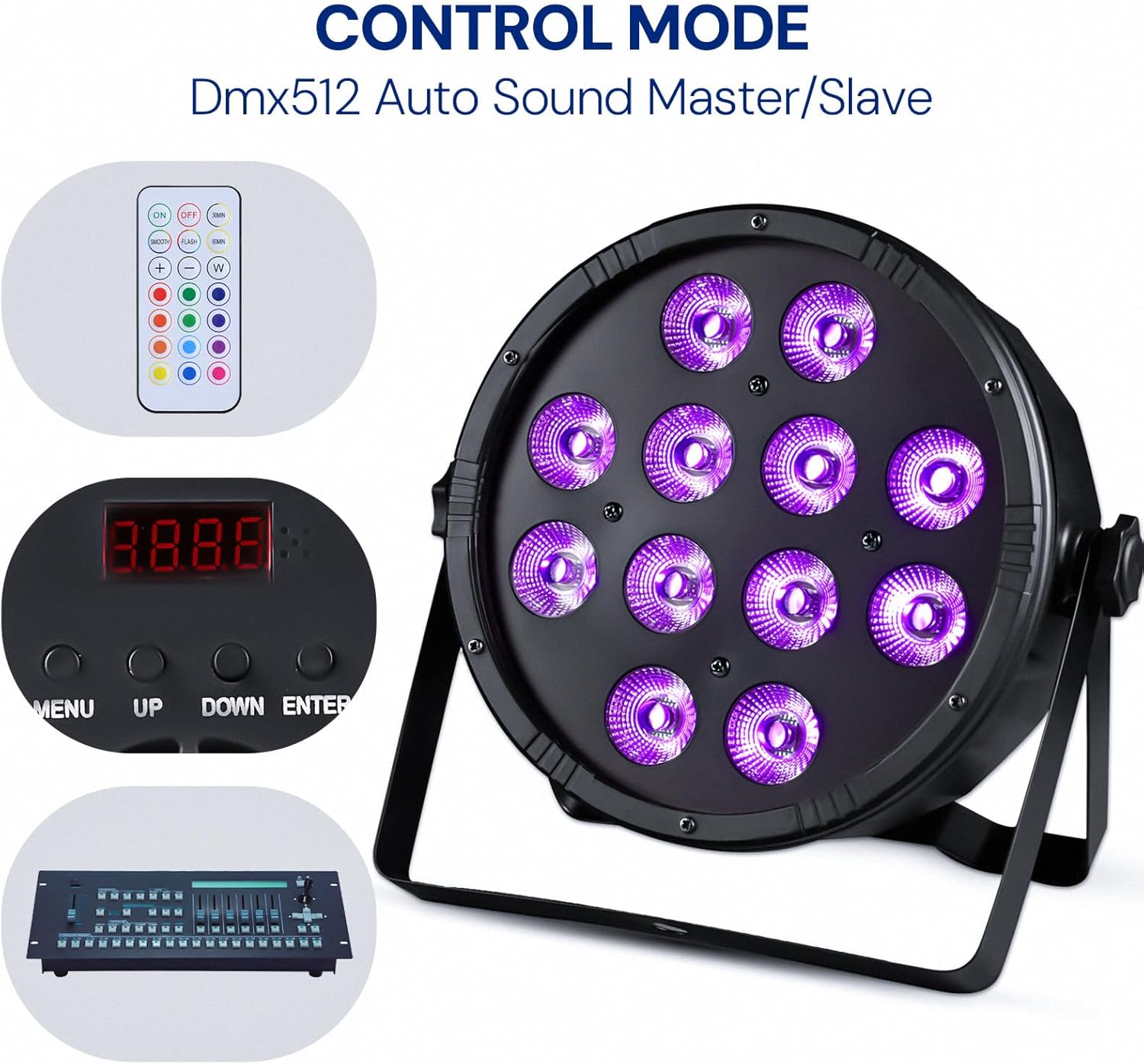 Stage Lights 12 LED Par Lights 6IN1 DJ Light Party Uplights with Sound Activated & DMX512 for Event Wedding Club Birthday Disco (6 Colors Mixed (RGBWAUV))