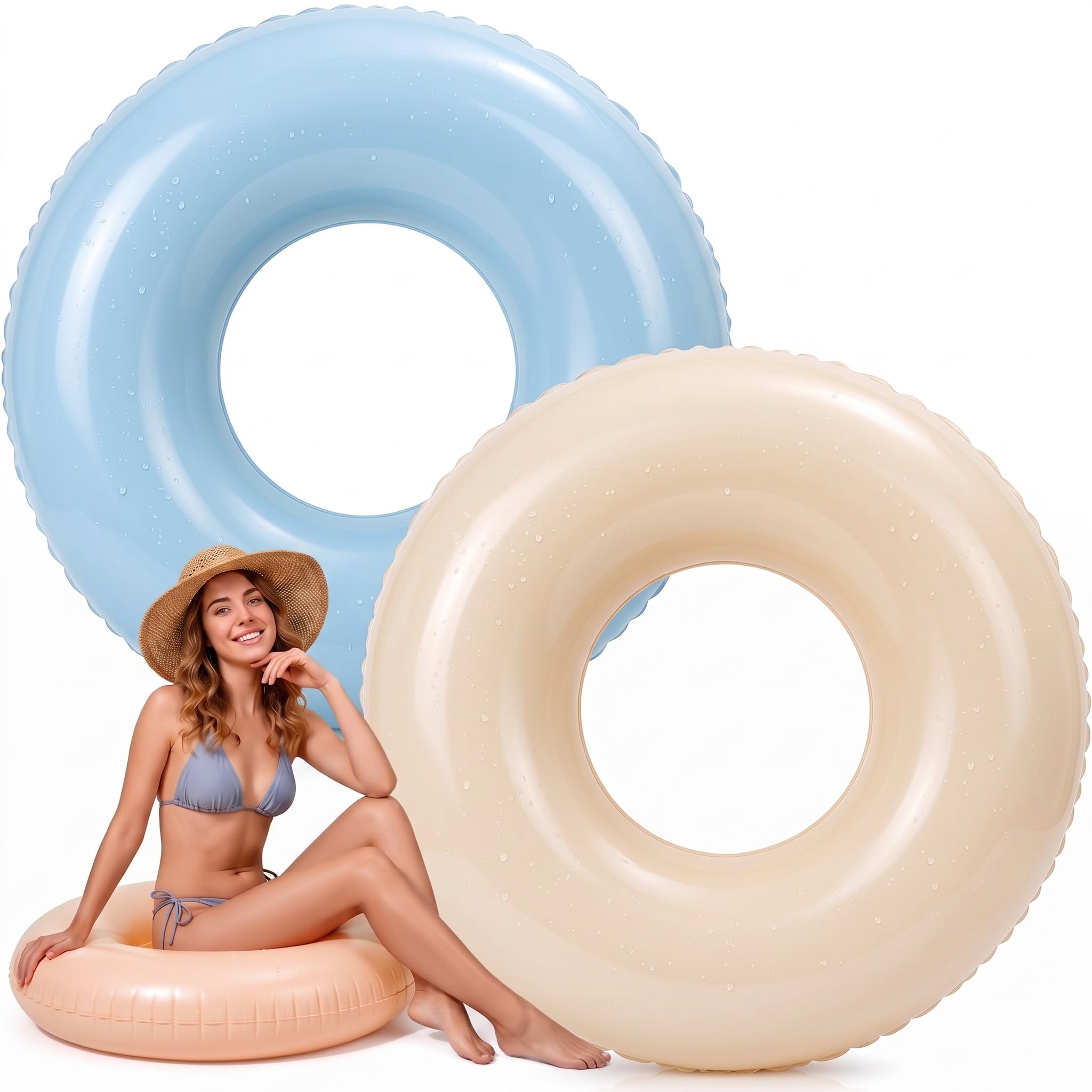 View 1 of 2 Pcs Teyva 4 Pcs Pool Floats Tube for Adults Beach Swim Ring, White Blue