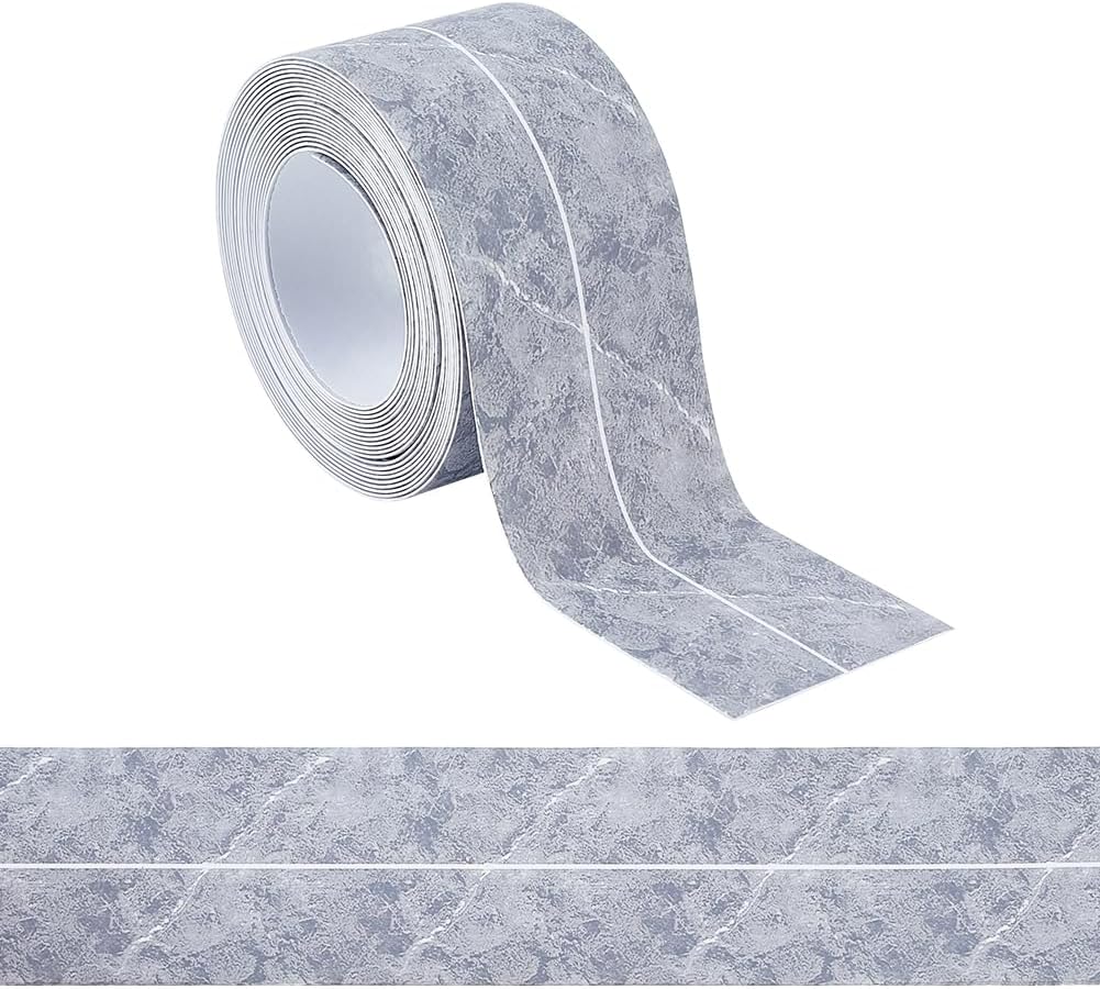 GORGECRAFT 10.5 Feet Marble Caulk Tape Bath Tub Sealant Strip 1.36 Inch Waterproof PVC Self-Adhesive Wall Caulking Sealing Tape for Kitchen Countertop Sink Bathroom Toilet Edge Protector Grey