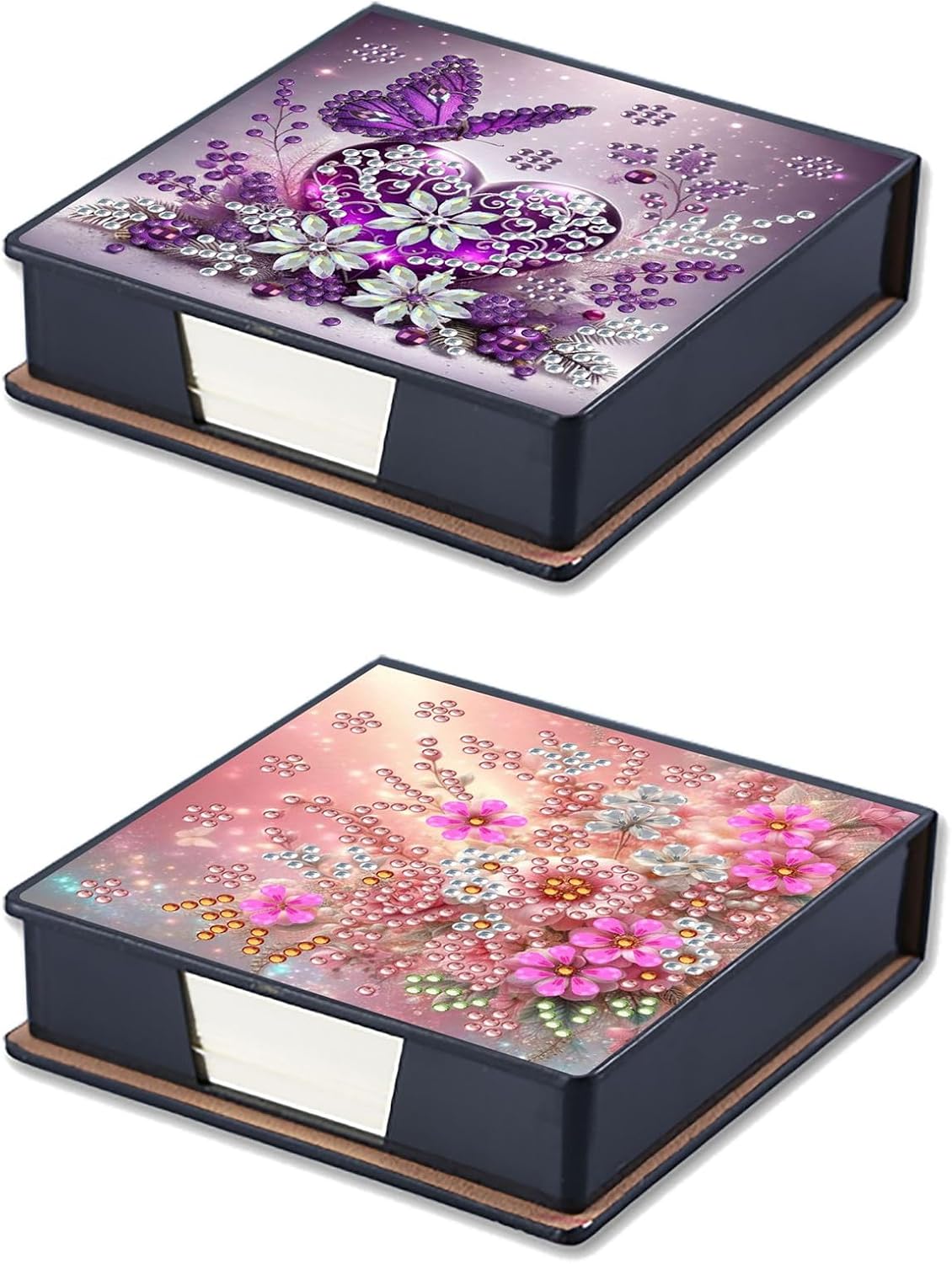 2Pcs Memo Paper Storage Box Diamond Art Painting Leather 4.2x4.2 in Sticky Note Holder for Organizer Notepad Holder with 160 Sticky Notes Office Supplies Desk Accessories-03