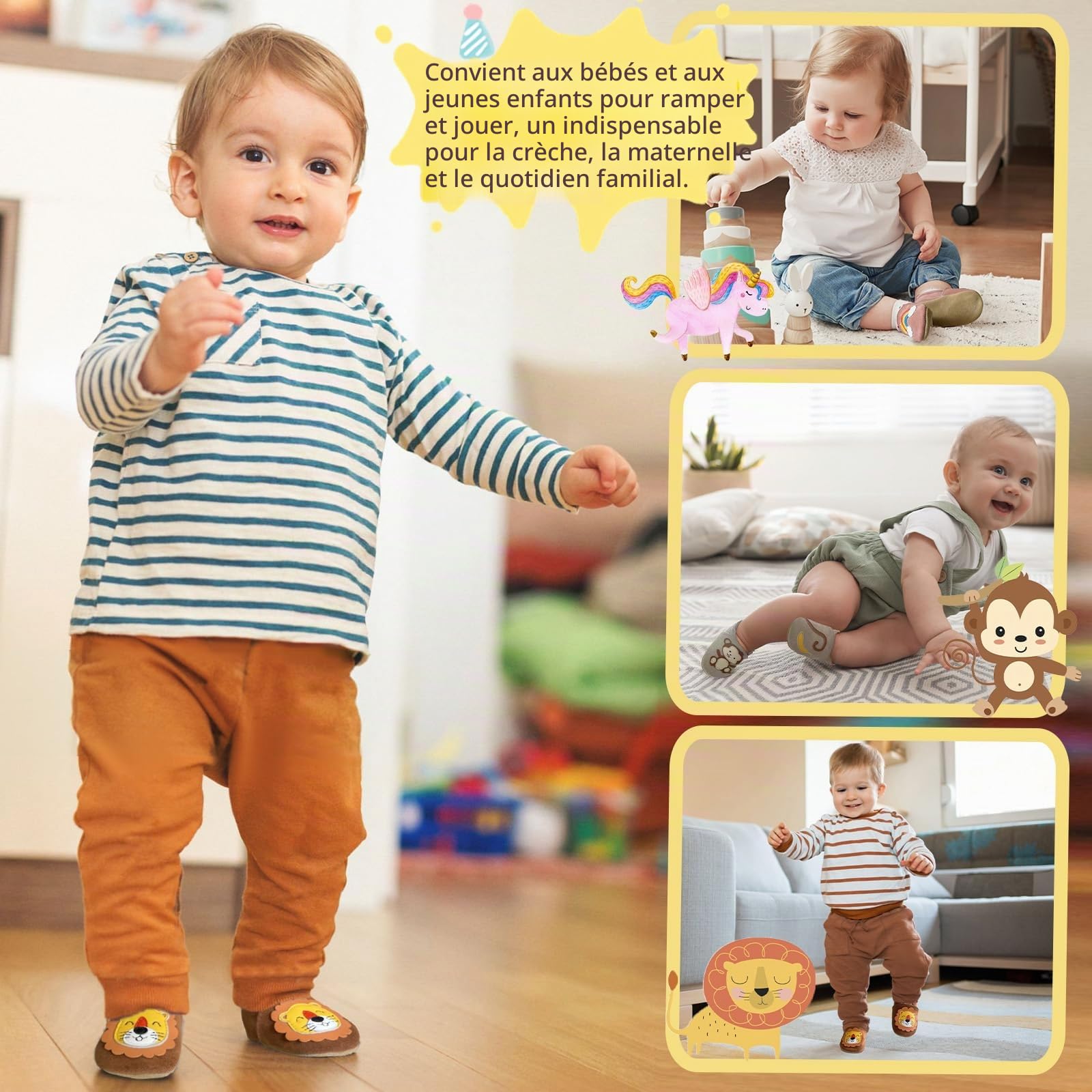 Chaussures pour bébé - Antidérapantes - En cuir souple - Respirantes - Avec élastique - Pour la maison, la crèche