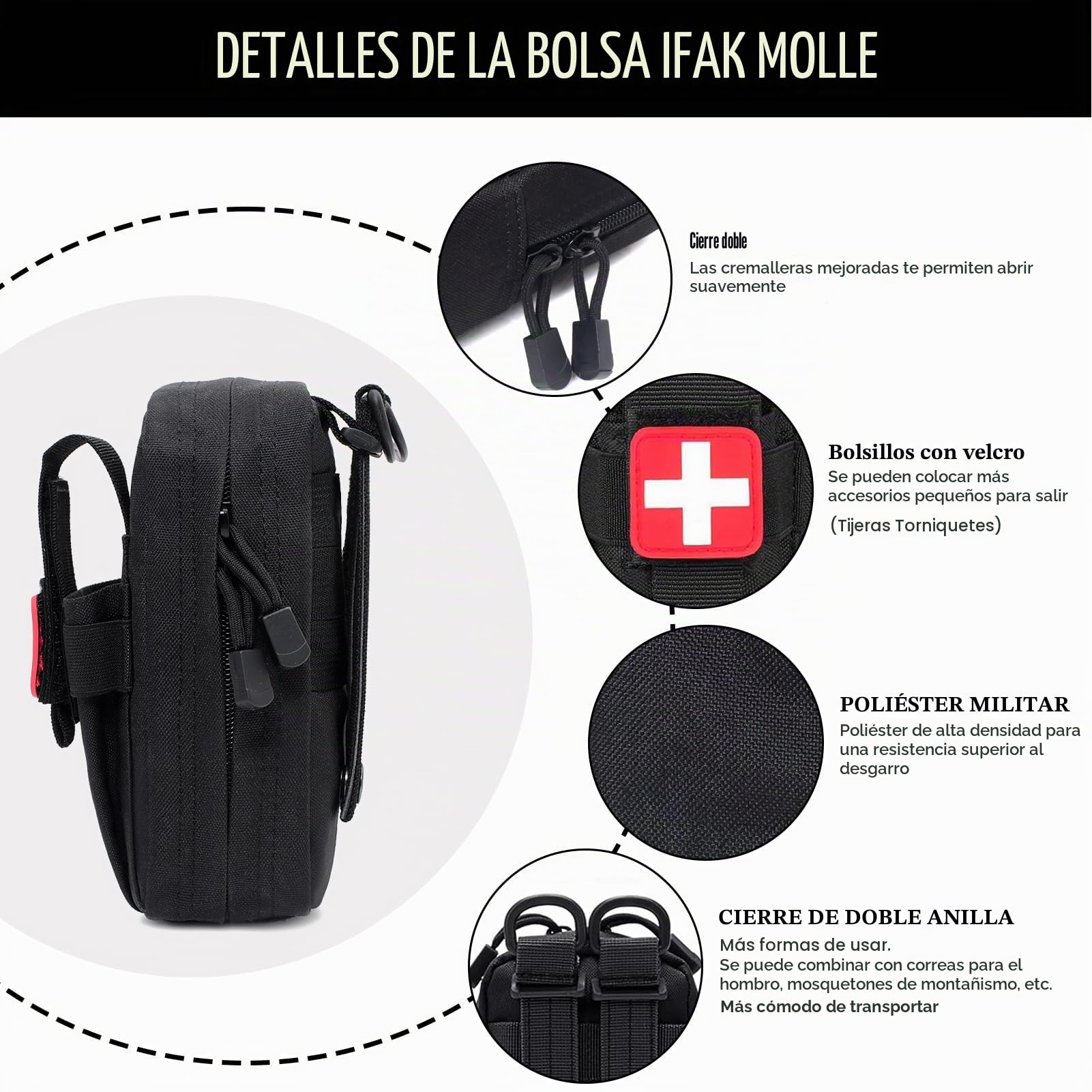 botiquin tactico de Primeros Auxilios Bolsa para medicamentos Bag Viaje para Viajar Camping Senderismo Supervivencia Casa Coche ifak Pouch