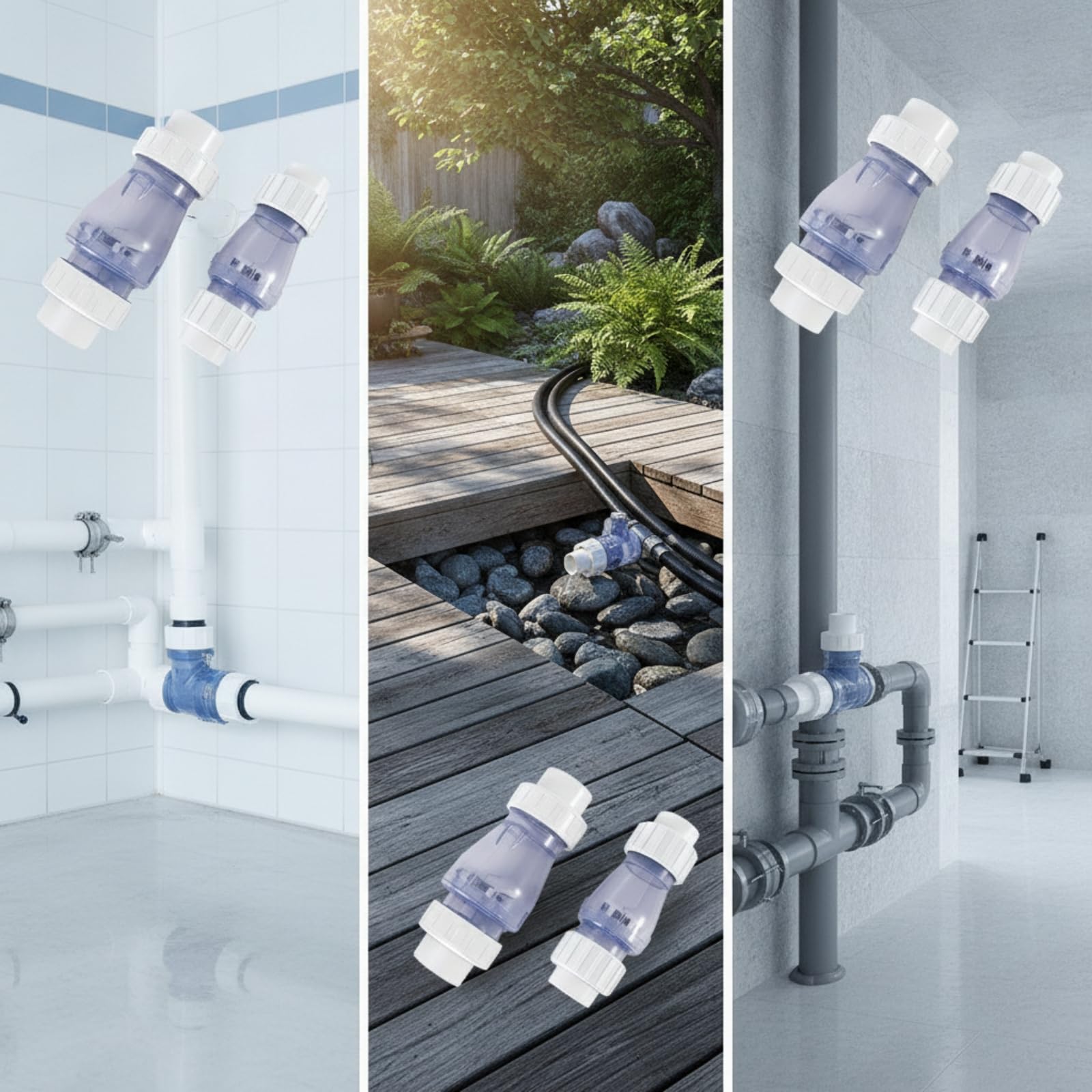 Válvula Antirretorno para Piscina Válvula de Retención Válvula de Control Acople en Línea Transparente Plástico Resistente con Conexiones Roscadas, 1.5 Pulgadas DN50