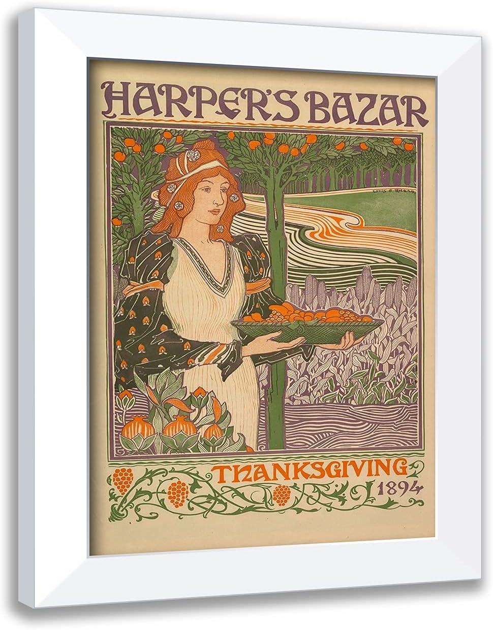 ArtDirect Harper''s Bazar 17x24 White Modern Framed Art Print Titled: Thanksgiving 1894