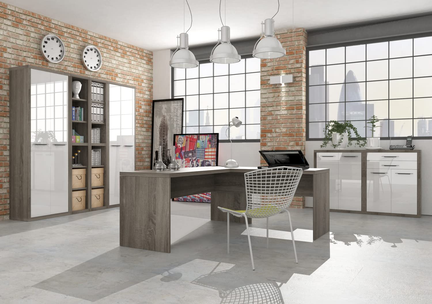 Composad | Scrivania della Linea DISEGNO, Scrivania Angolare, Scrivania PC ad Angolo, (LxAxP) 138,20x74,50x160,50 cm, Colore Rovere Sonoma, per Studio, Ufficio, Made in Italy