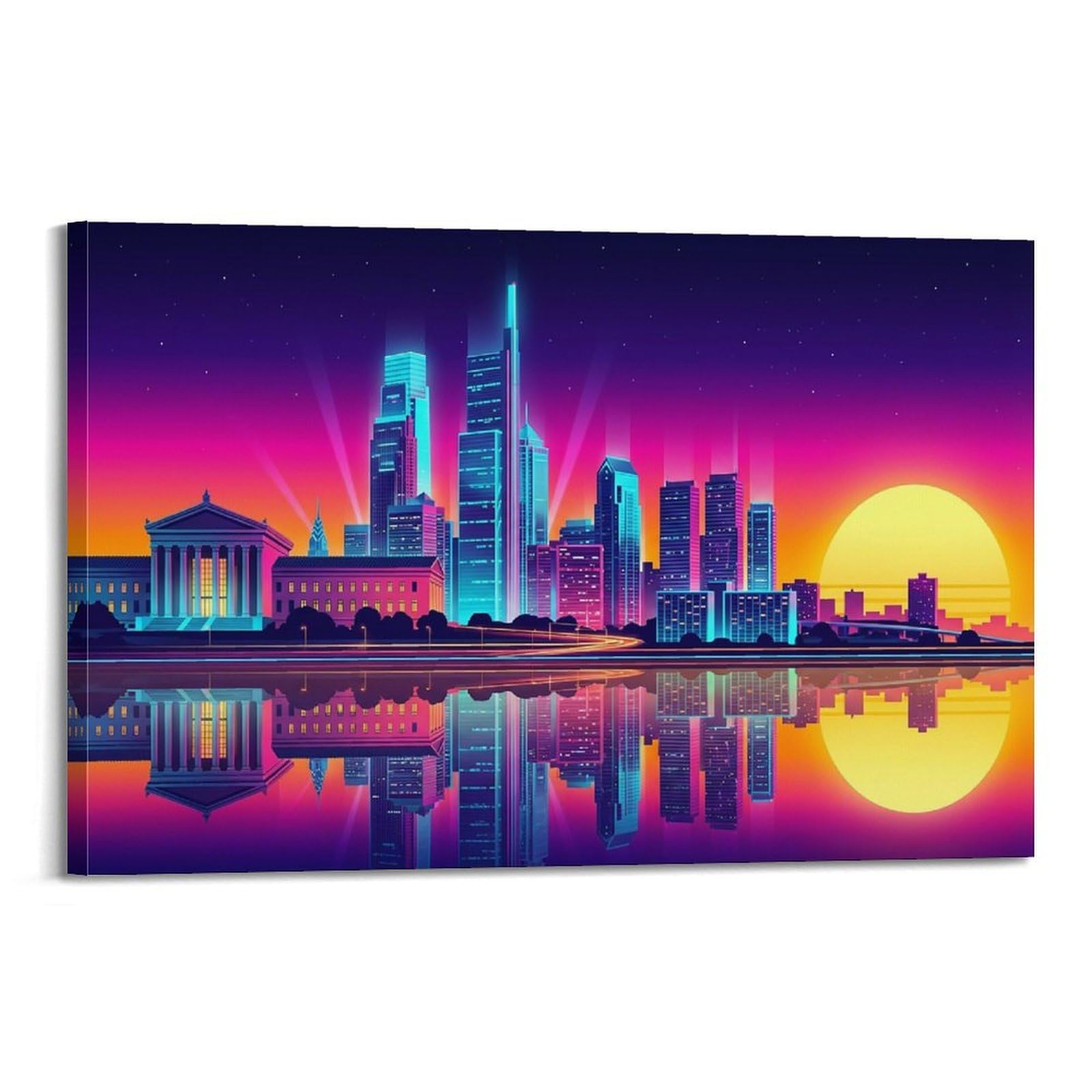 XKUGA Philadelphia Synthwave Travel Scenery Posters Modern Decorative Canvas Prints - Ideal Wall Art for Family, Man Cave, Game Room, Boys & Girls Bedroom 20x30inch(50x75cm)