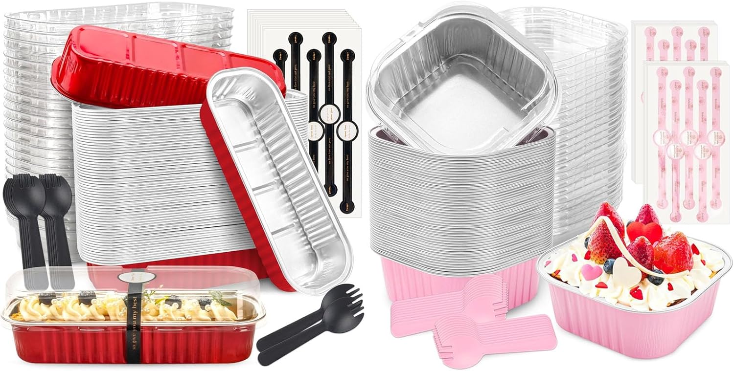 Bundle of 60 Pack Mini Loaf Pans and 60 Pack Mini Aluminum Pans for Pudding, Souffle, Party, Wedding