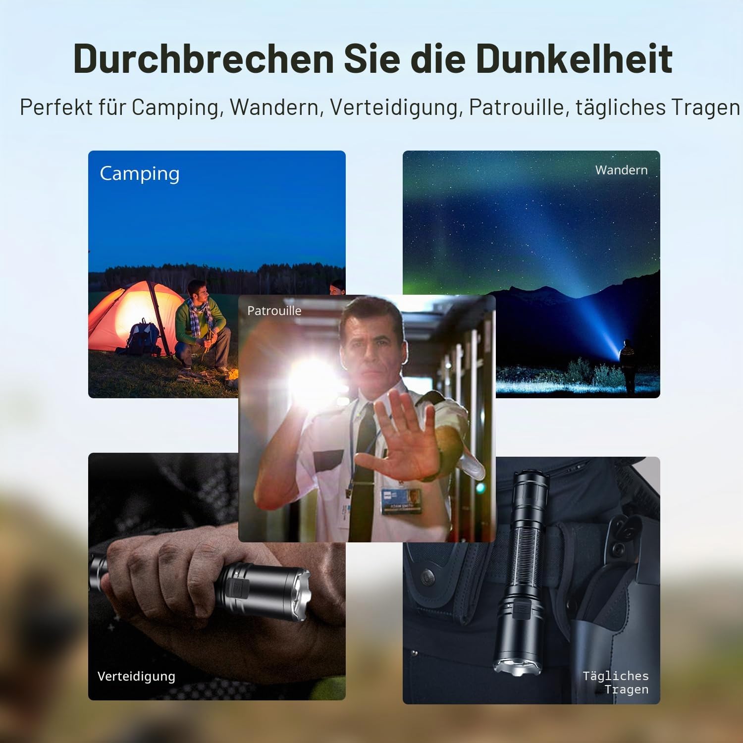 klarus EP11 1300 Lumen USB C wiederaufladbare taktische Taschenlampe, Dual Tail Switches Handheld Taschenlampe, 3 Beleuchtungsmodi Plus Strobe, IPX8 Wasserdicht Taschenlampe