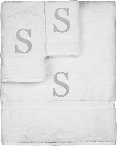 Juego de 3 toallas con monograma, regalo personalizado, juego de 3 toallas bordadas con letras de bloque plateado, extra absorbentes, 100% algodón