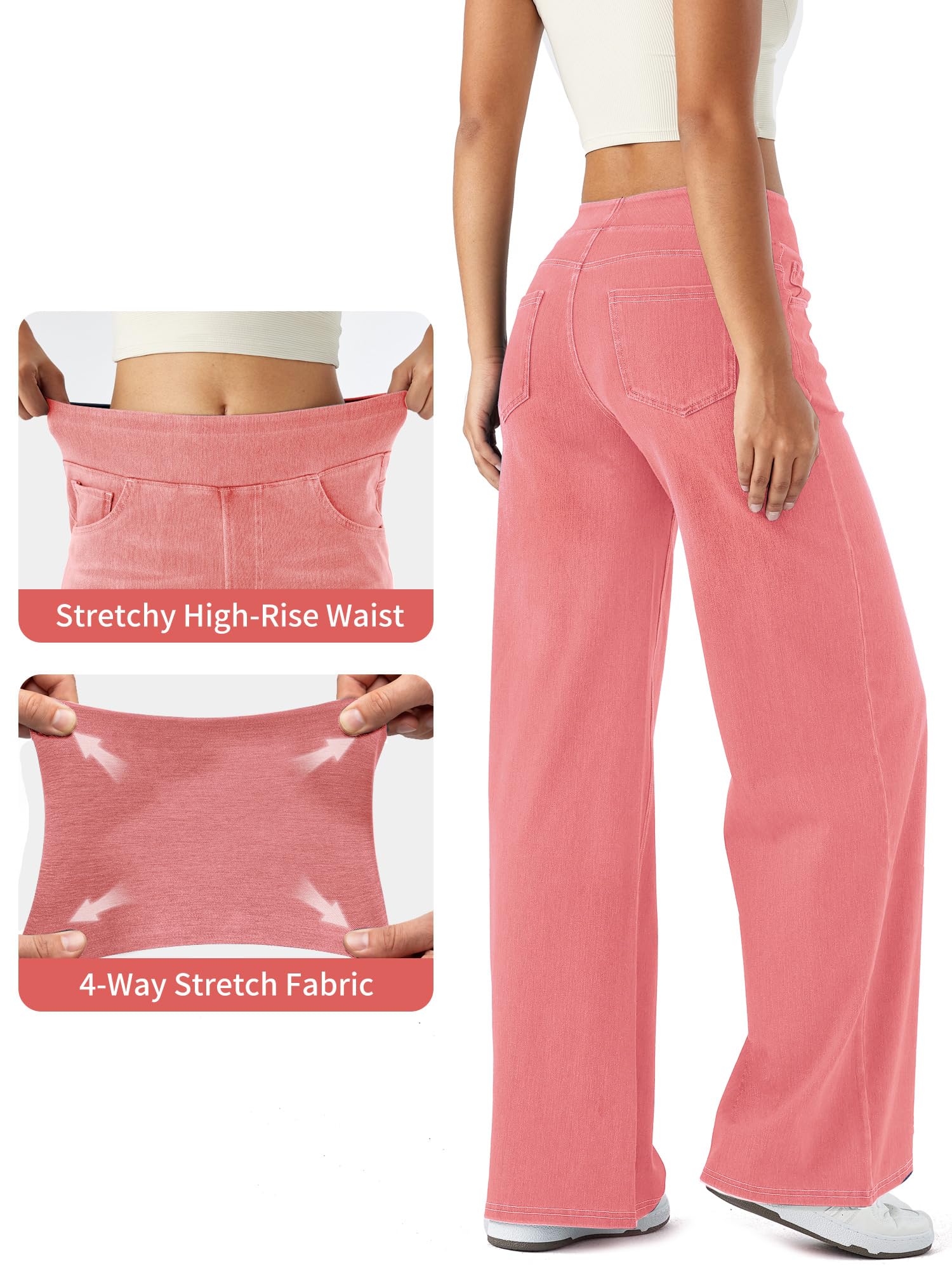 LaiEr Weite Denim-Weitbeinhosen für Damen,Hohe Taille Bauchkontrollierend,Gerades Bein, Lockere Passform,Geeignet für Freizeit,Yoga und Fitness,Hochelastische Baggy Jeans ohne Bartmuster