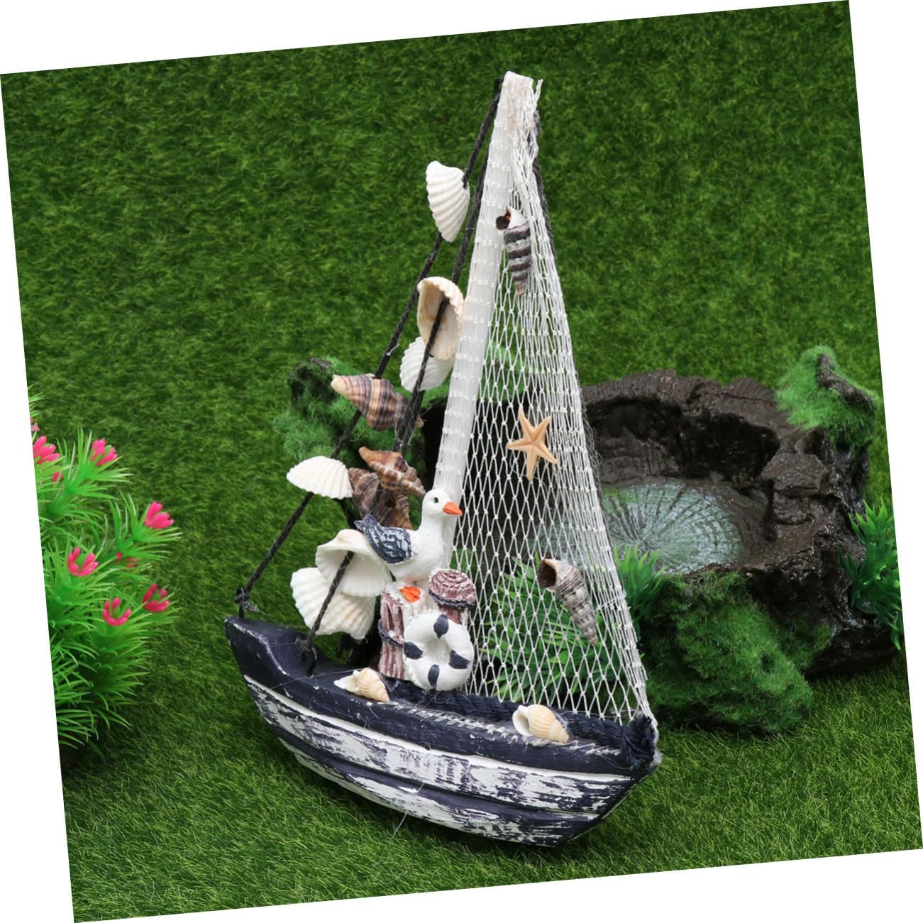 Holibanna Mini Sailing Boat Ornament Nautical Wall Art Mediterranean Decor Wooden Shell Craft