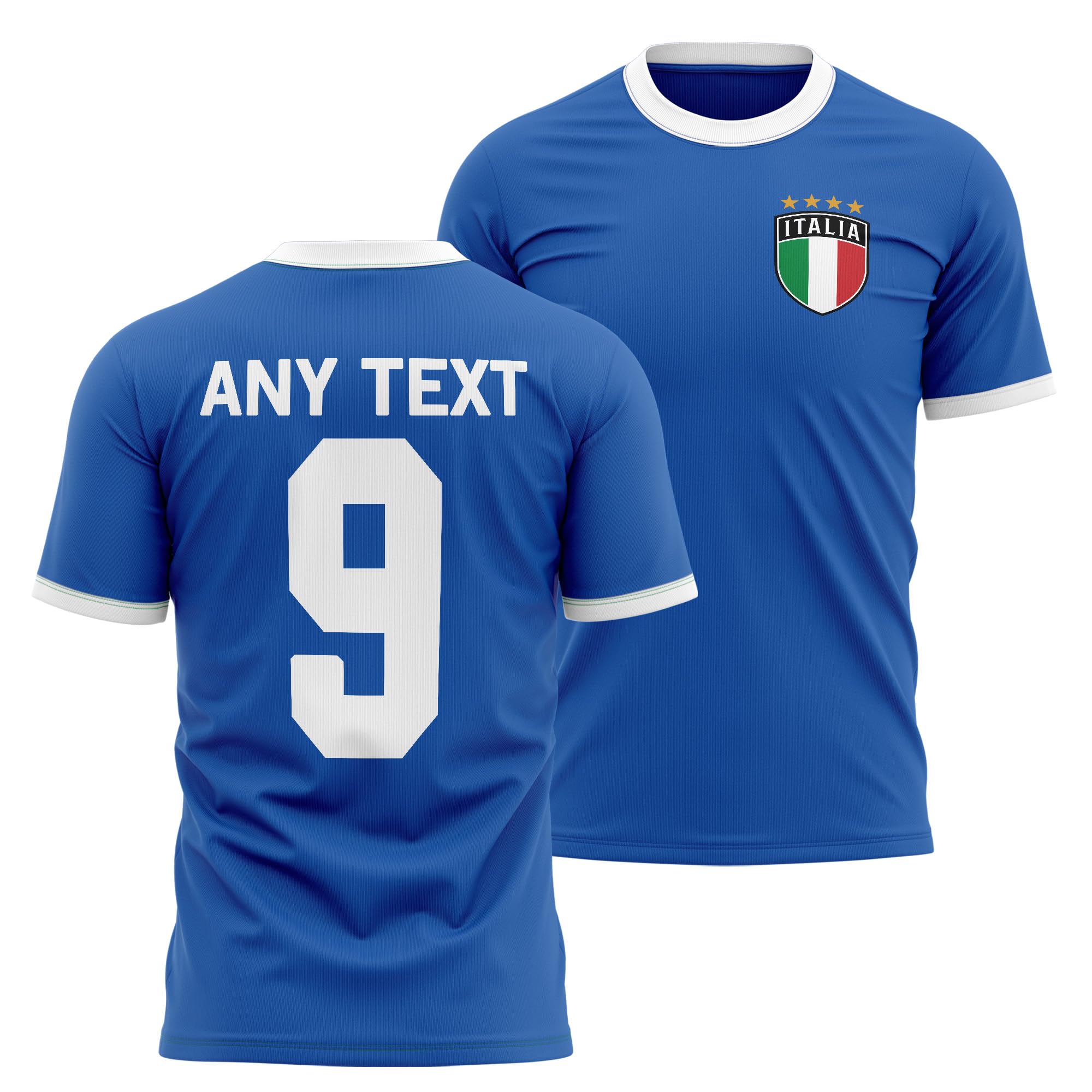 Italia Mens Ringer T Shirt - Custom Name Number Italy Badge Royal White - Football Fan Tee Dad Grandad, M, Royal/White