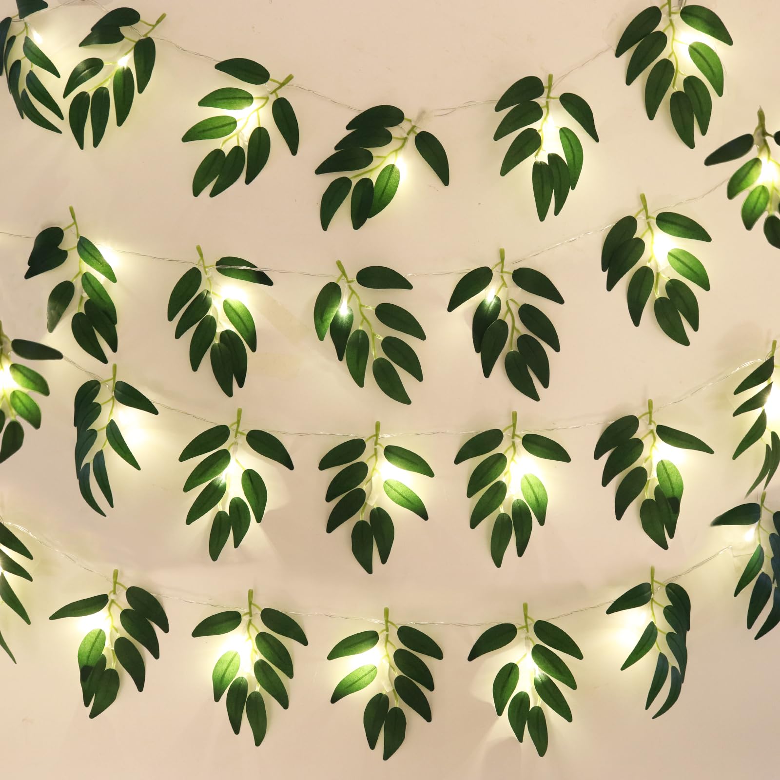 RECUTMS Willow Leaves String Lights 2Packs Artificial Leaf Rattan Hanging Vine 20LEDs Battery Operated Fairy Warm Light Ivy Greenery for Home Wedding Party Wall Indoor Outdoor Decor โ image 1