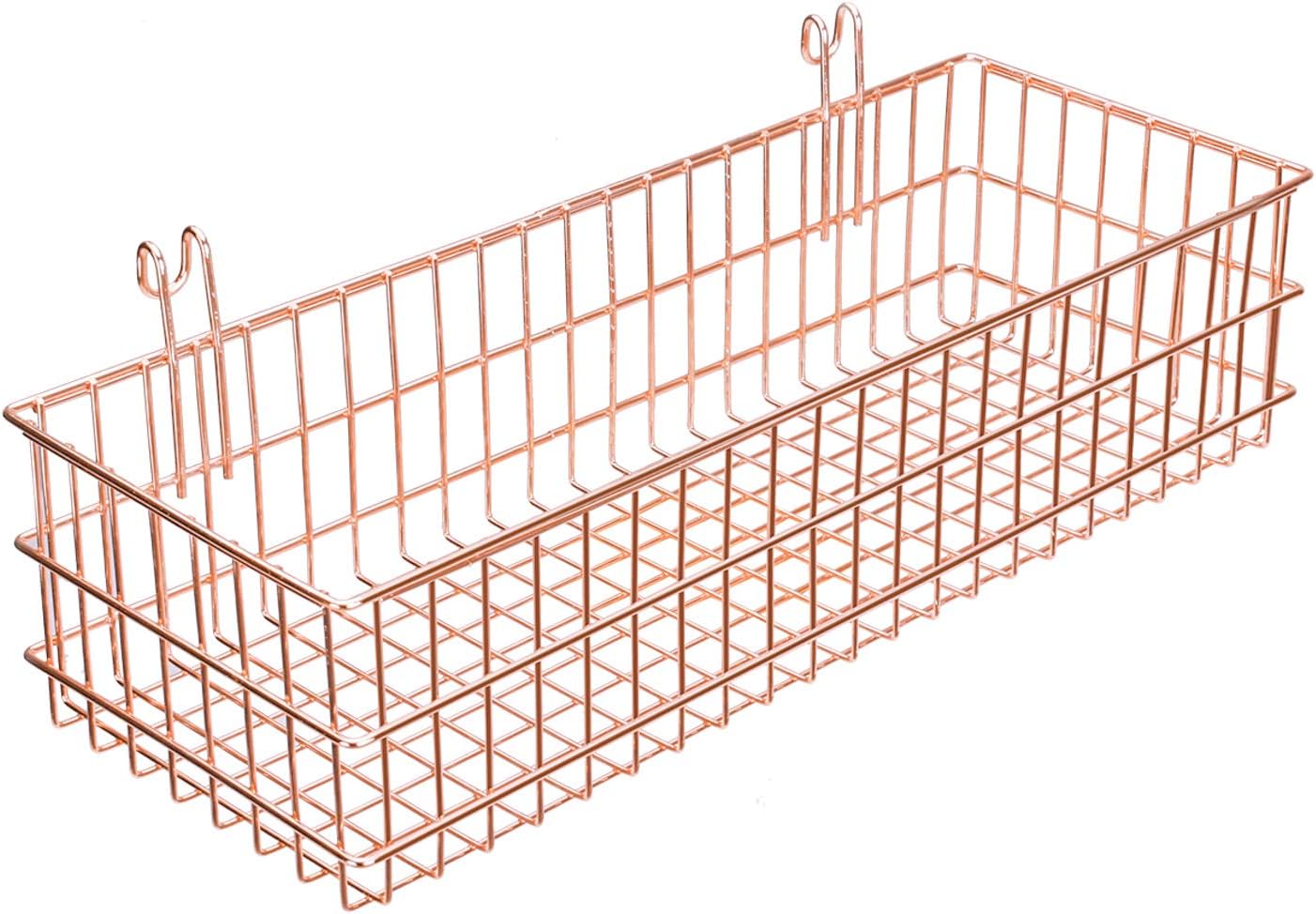 Simmer Stone Rose Gold Basket for Wire Wall Grid Panel, Wall Mount Hanging Organizer,Wire Metal Storage Shelf Rack Idea for Wall Decor Size