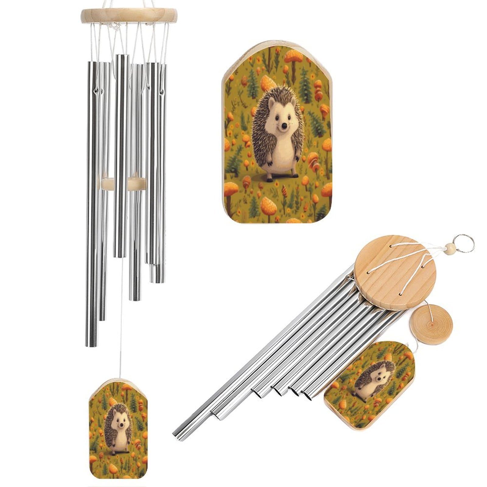 Btcowzrv Style Hedgehog Wind Chimes For Outside, Hanging Windchimes With 6 Aluminum Tubes, Memorial Wind Chime For Patio Backyard Garden And Outdoor Decor