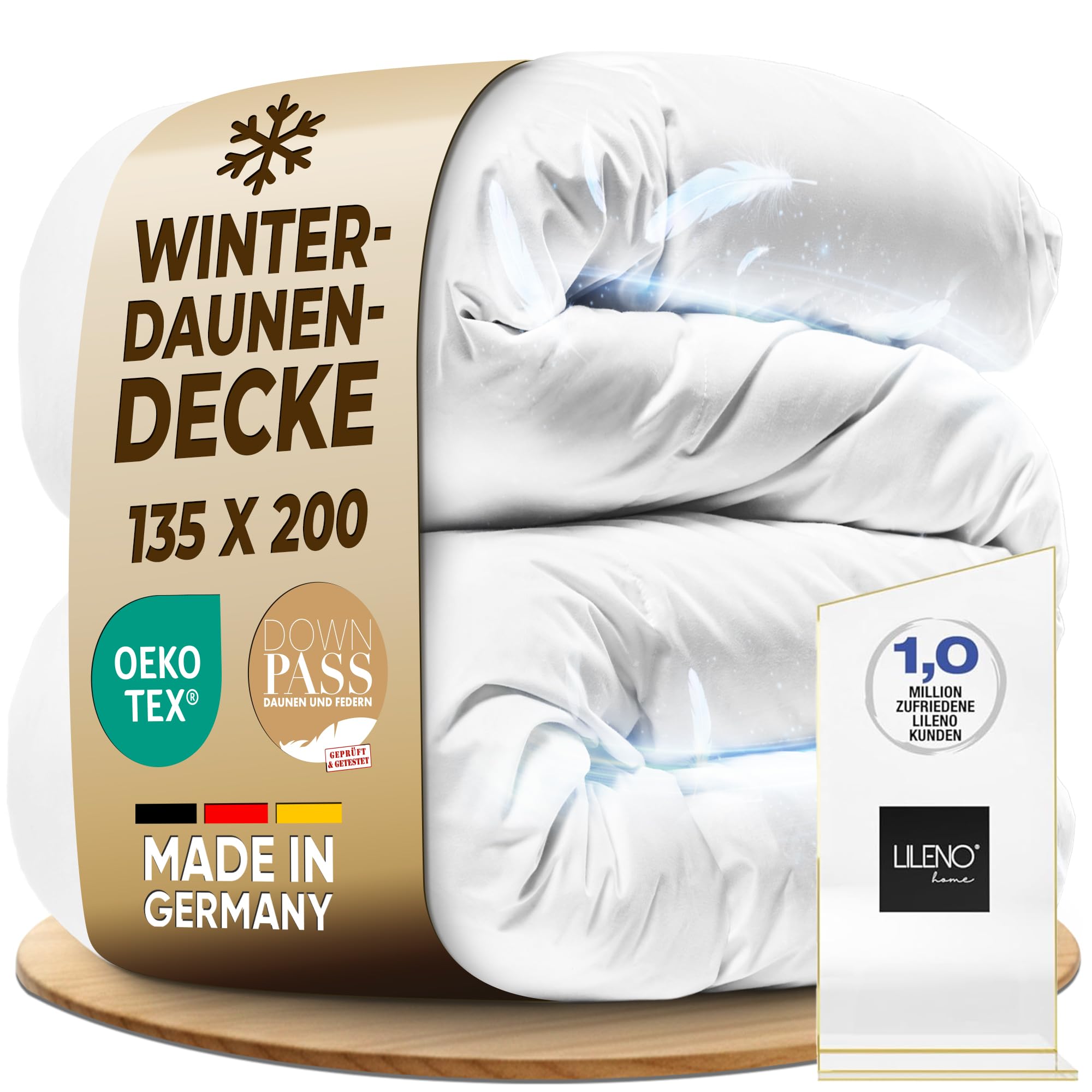 LILENO HOME Premium Daunendecke (90% Daunen / 10% Federn) – Flüsterleise & Wolkenweich – extra leichte Bettdecke – Made in Germany, Oeko-Tex & 60 °C waschbar