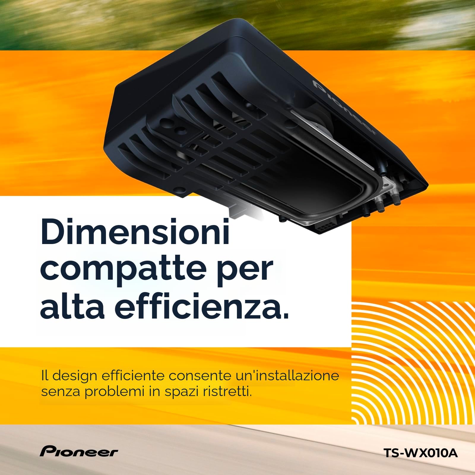 Pioneer Subwoofer attivo TS-WX010A, potente subwoofer con alloggiamento con potenza massima di 160 W, subwoofer 17x8 cm in alloggiamento MDF, membrana IMPP, nero, potenza di ingresso nominale 50 W