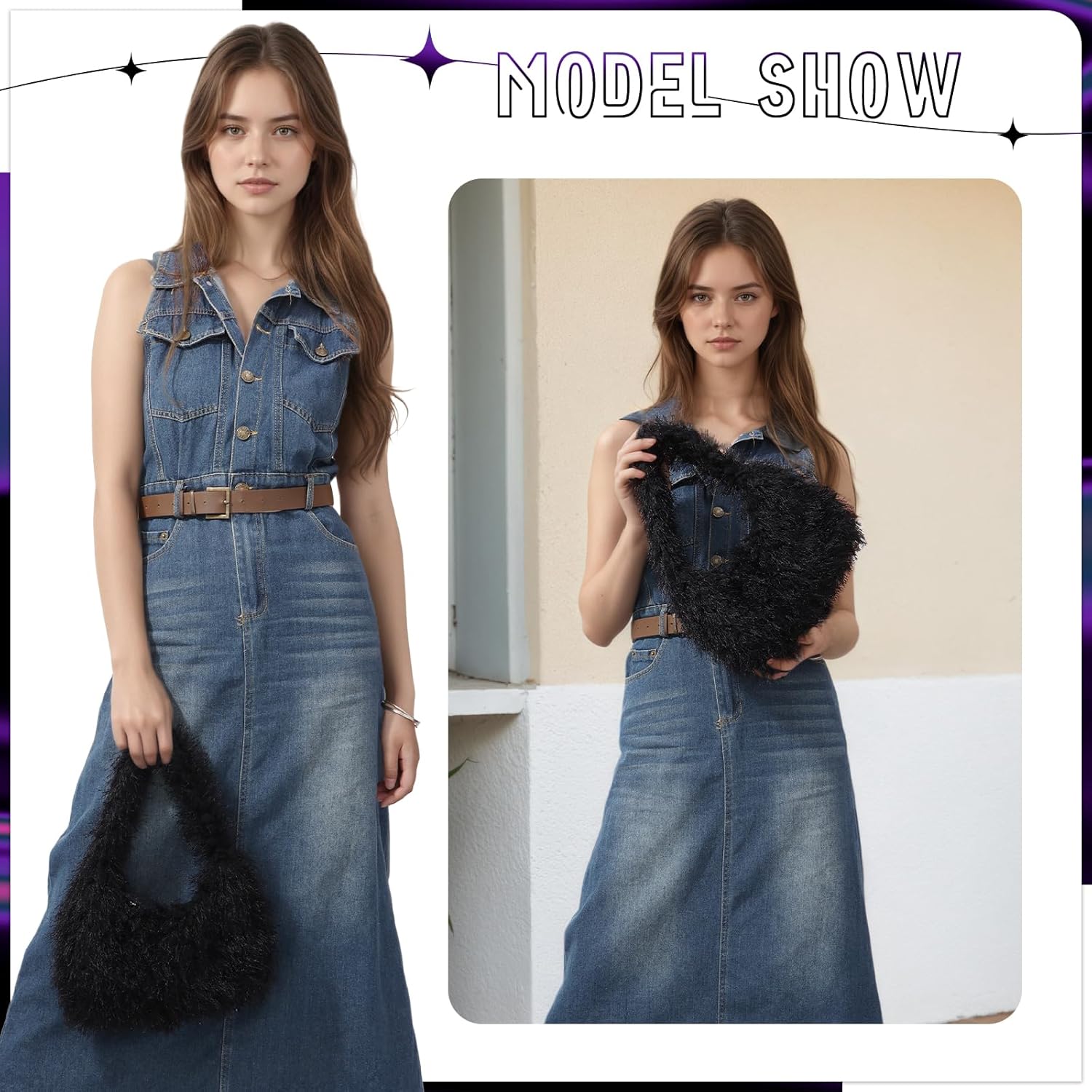 Emprier Faux Fur Fluffy Hobo Bags for Women Fuzzy Tote Trendy Cute Plush Purse Furry Handbag - Image 2