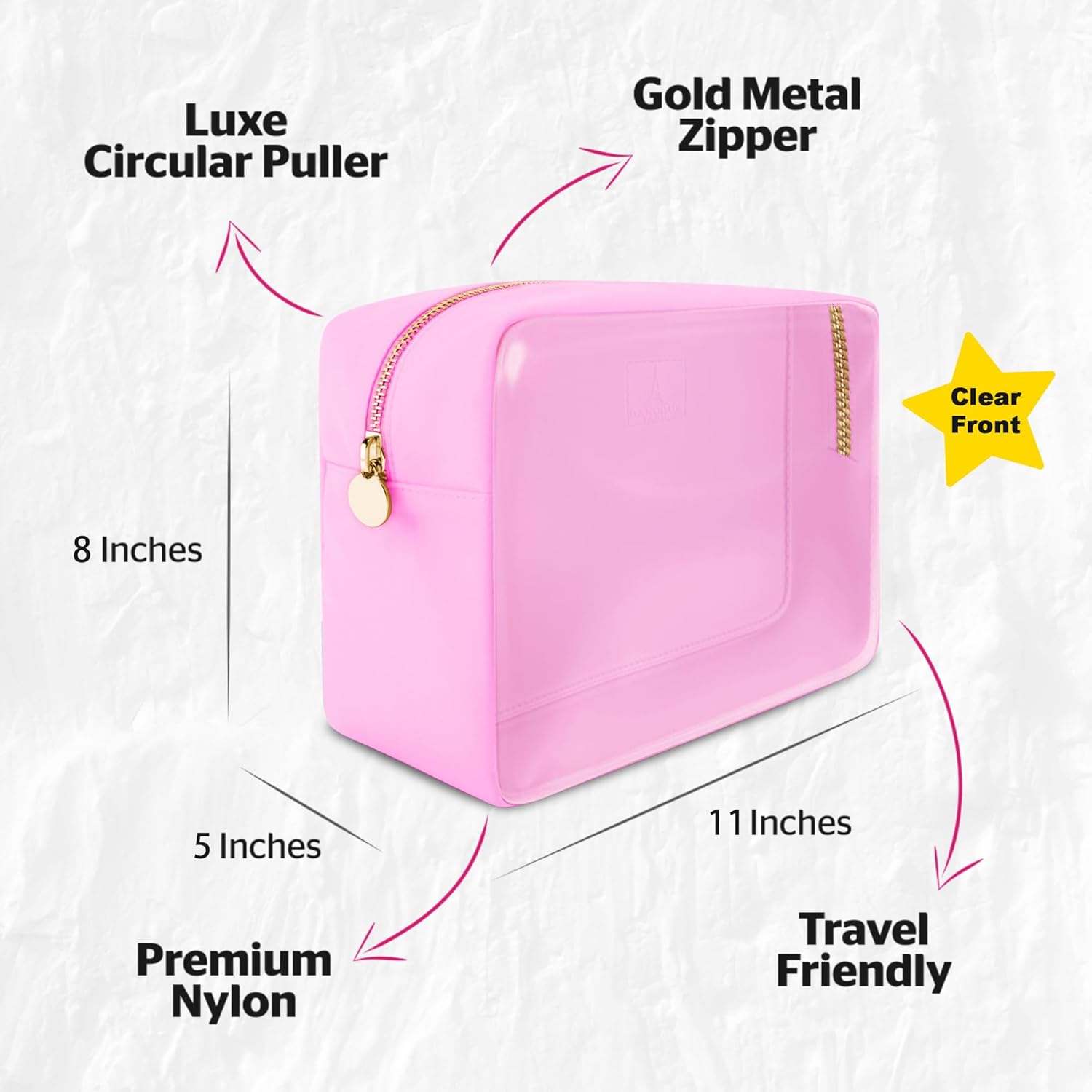 DANCOUR Clear Makeup Bag Large Pouch Cosmetic Travel Bag TSA Approved Light Pink Clear Cosmetic Case Organizer - Image 3