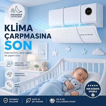 HyMark Askılı Ayarlanabilir 56-95cm Klima Yönlendirici Aparat Klima Rüzgar Önleyici Deflektör [Enerji Sınıfı A+]