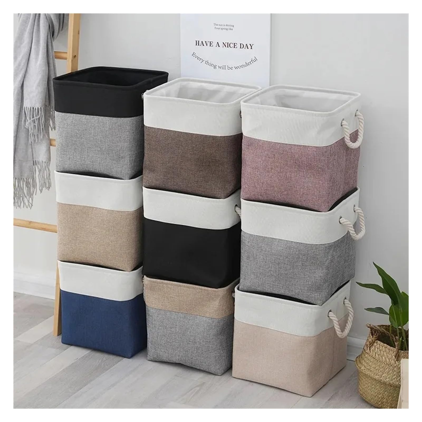 MRKU Boîte de Rangement pour sous-vêtements et Chaussettes, Organiseur de Soutiens-Gorge, paniers Respirants, Articles ménagers Divers, Panier de tri, Panier Pliable en Lin pour Jouets
