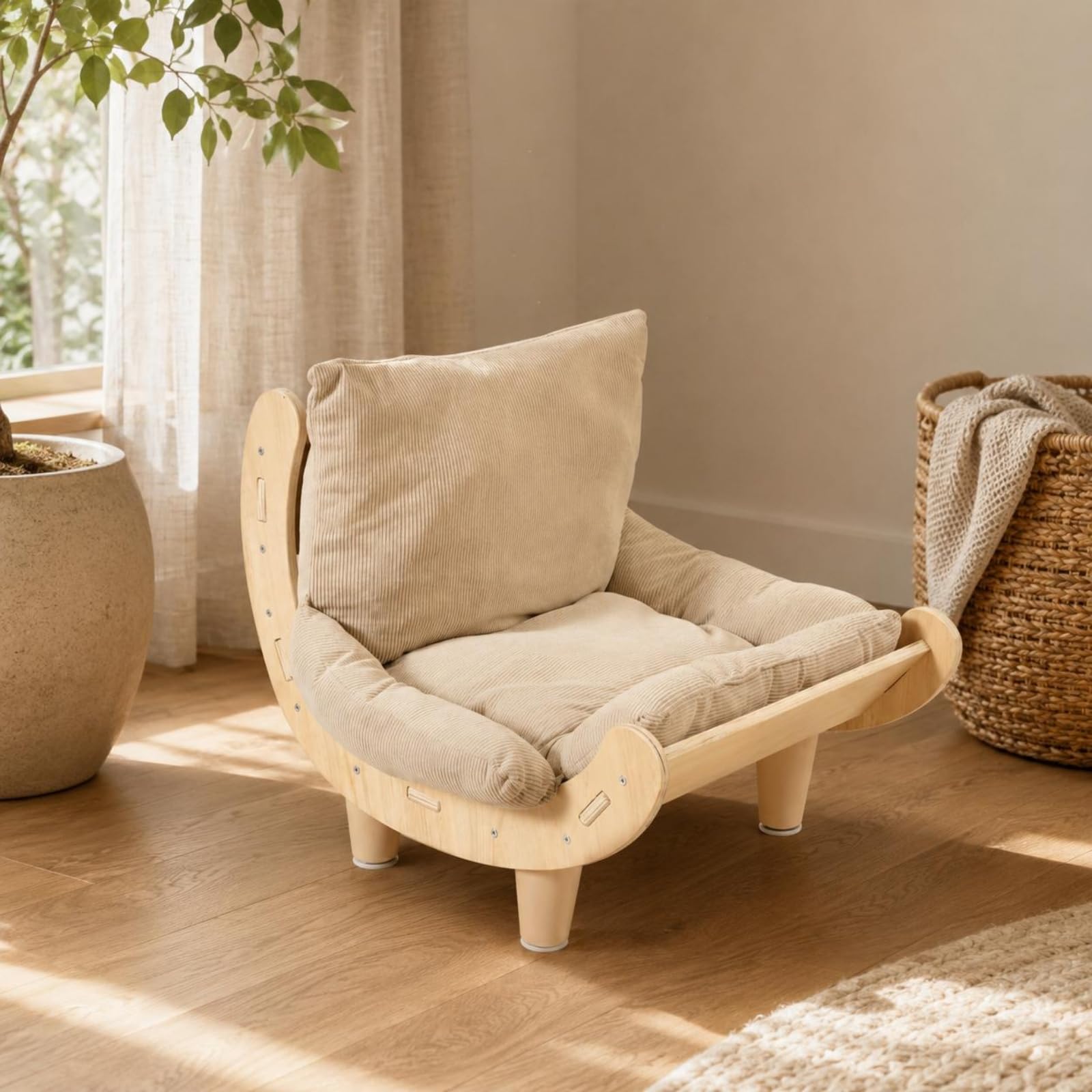 Lit Griffoir Chat Double Face Canapé Griffoir Chat Coussin Doux Accessoire Animal pour Intérieur, Beige
