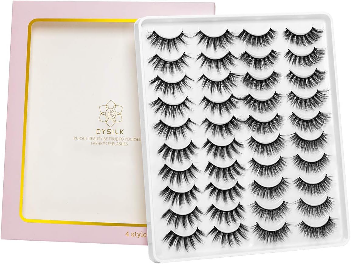 DYSILK Mink Lashes False Eyelashes - Wispy Lashes Natural Look 20 Pairs Lashes Pack 4 Styles Mixed Faux Mink Eyelashes 6D Fake Eyelashes Fluffy Cat Eye Lashes Pack| 11mm-20mm