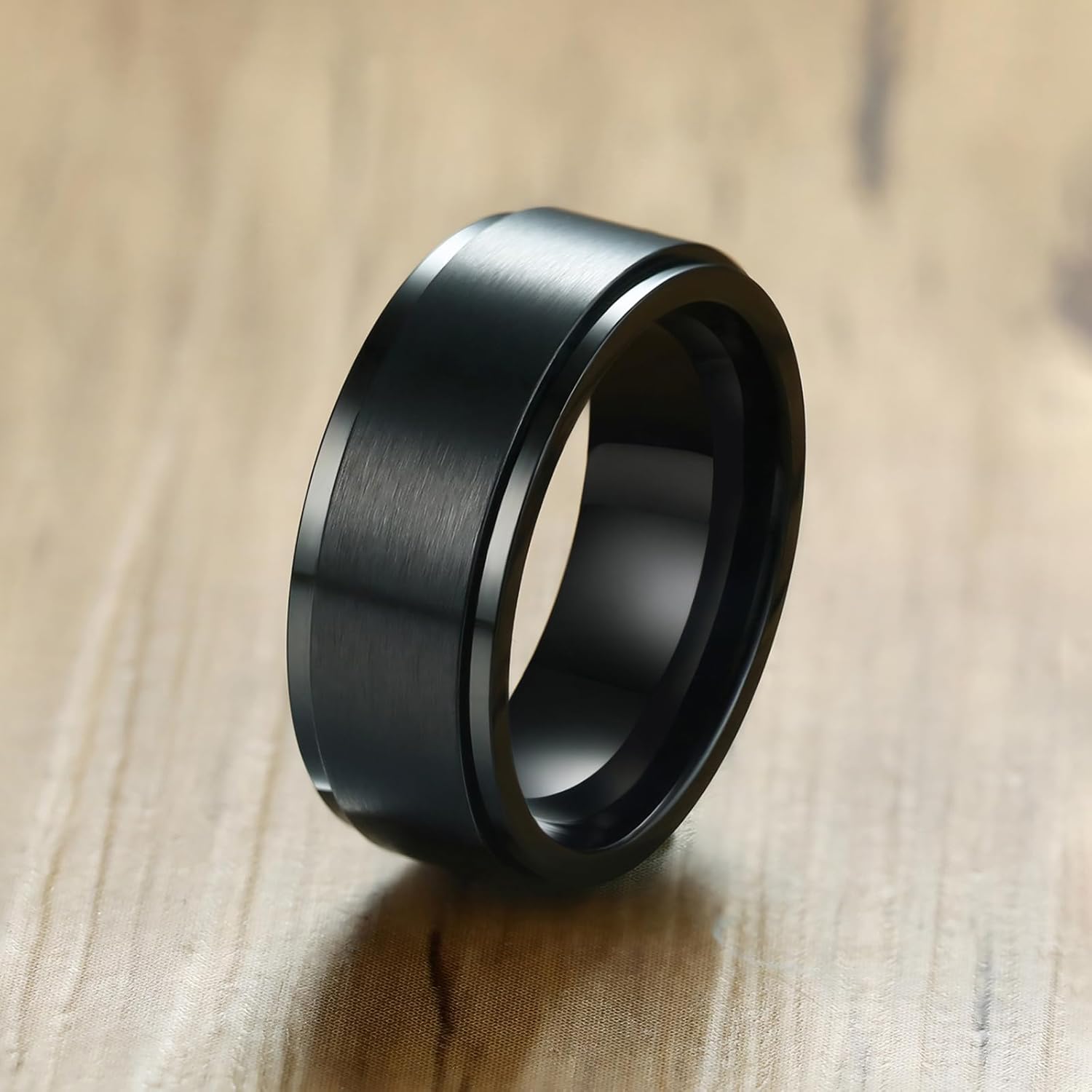 Men's Spinner Fidget Anxiety Ring 8MM Stainless Steel Rotation Wedding Rings for Men Women Stress Free Silver/Black/Gold/Blue Beveled Edges Engagement Bands Comfort Fit Jewelry Gifts Size 6-13 - Image 3