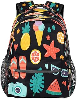 Mochilas para meninos e meninas, mochila escolar com vários bolsos, frutas frescas, à prova d'água, com alça de ombro ajustável para viagens, caminhadas, acampamento, Multi, Medium