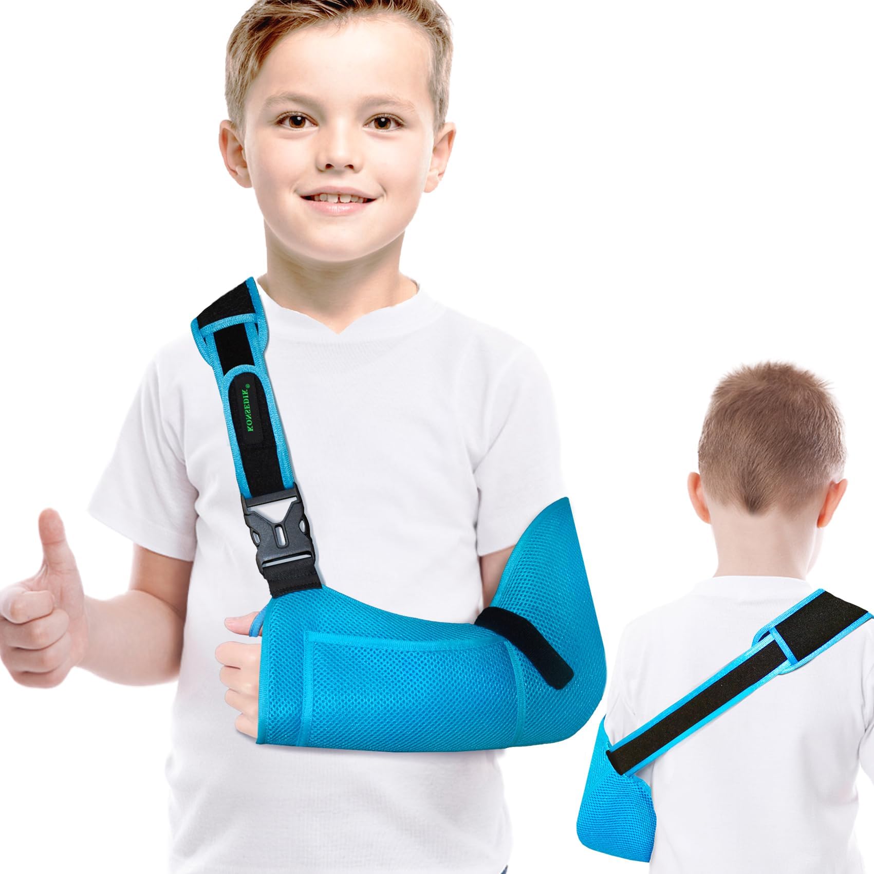 KONSEDIKArm Sling Shoulder Injury Brace for Kids,Medical Sling with Shoulder Pad for Kids Rotator Cuff Injury,Support Brace for Kids Arm,Wrist, Elbow,Clavicle Fracture Post-Surgery(Blue,XX-Small)