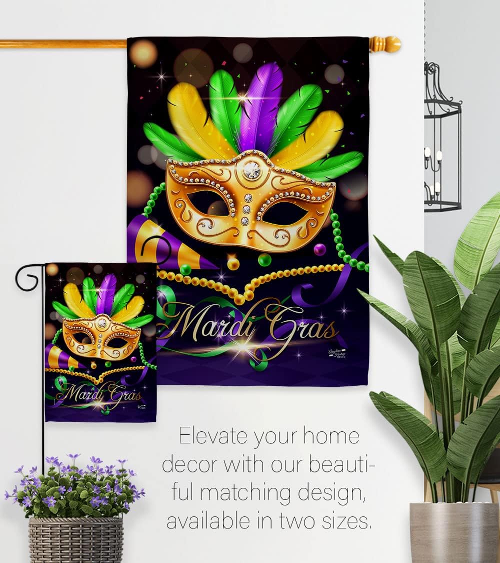 Mardi Gras Party House Flag - Spring Carnival Festival Masquerade Celebration Season Holiday French - Decoration Banner Small Garden Yard Gift Double-Sided Made in USA 28 X 40