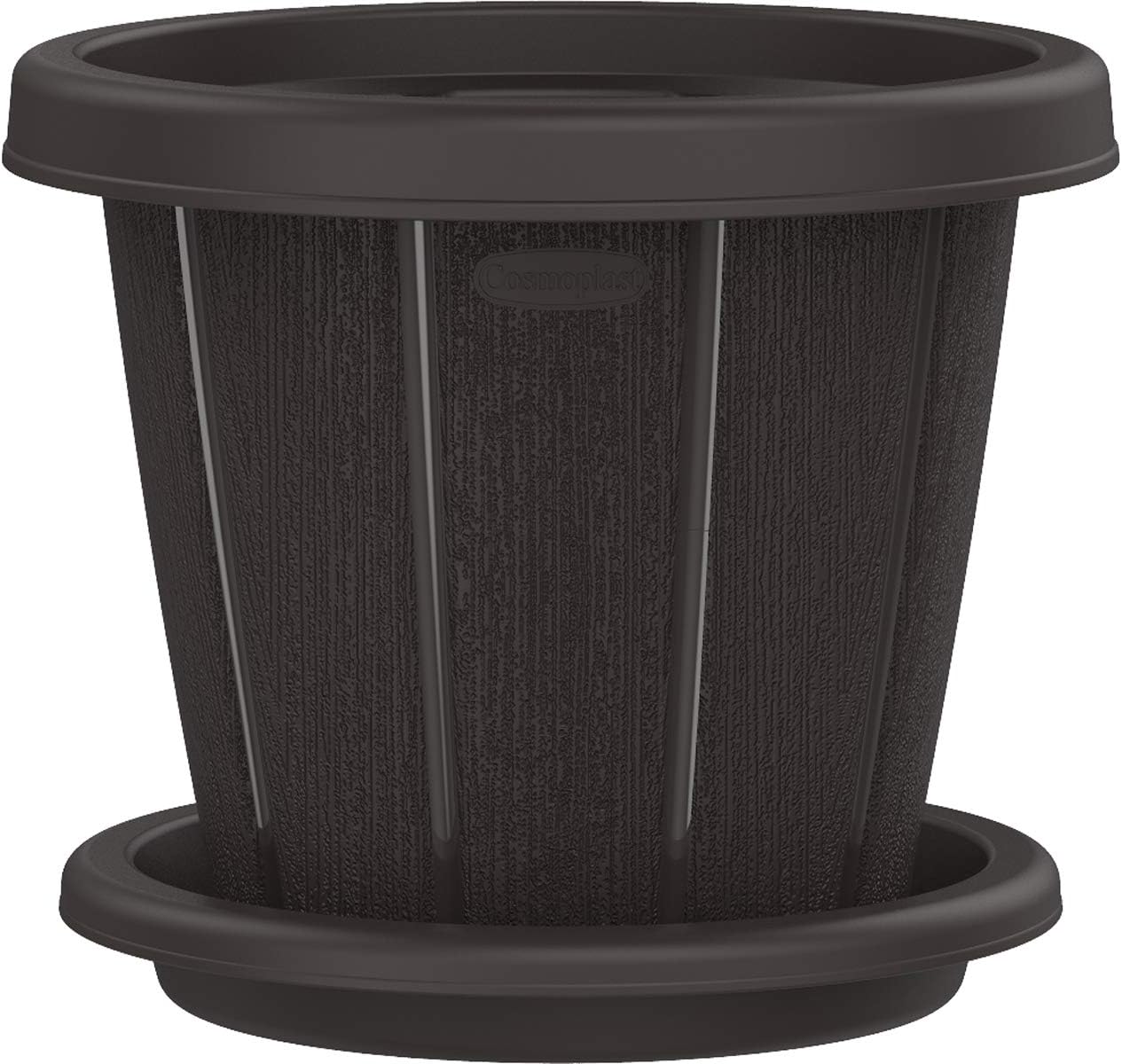 Cosmoplast Plastic Cedargrain Round Flowerpot 6” without Tray