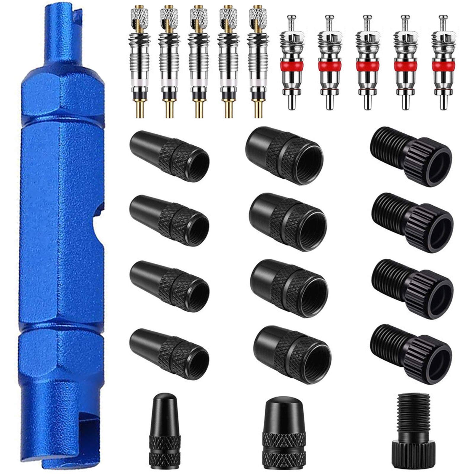VANICE Valve Core Remover Tool Kit with Presta and Schrader Valve Core, Cap, Adapter, Tire Valve Repair Tool for Bicycle, Cars, SUV, Bike, Motorcycles Tyre