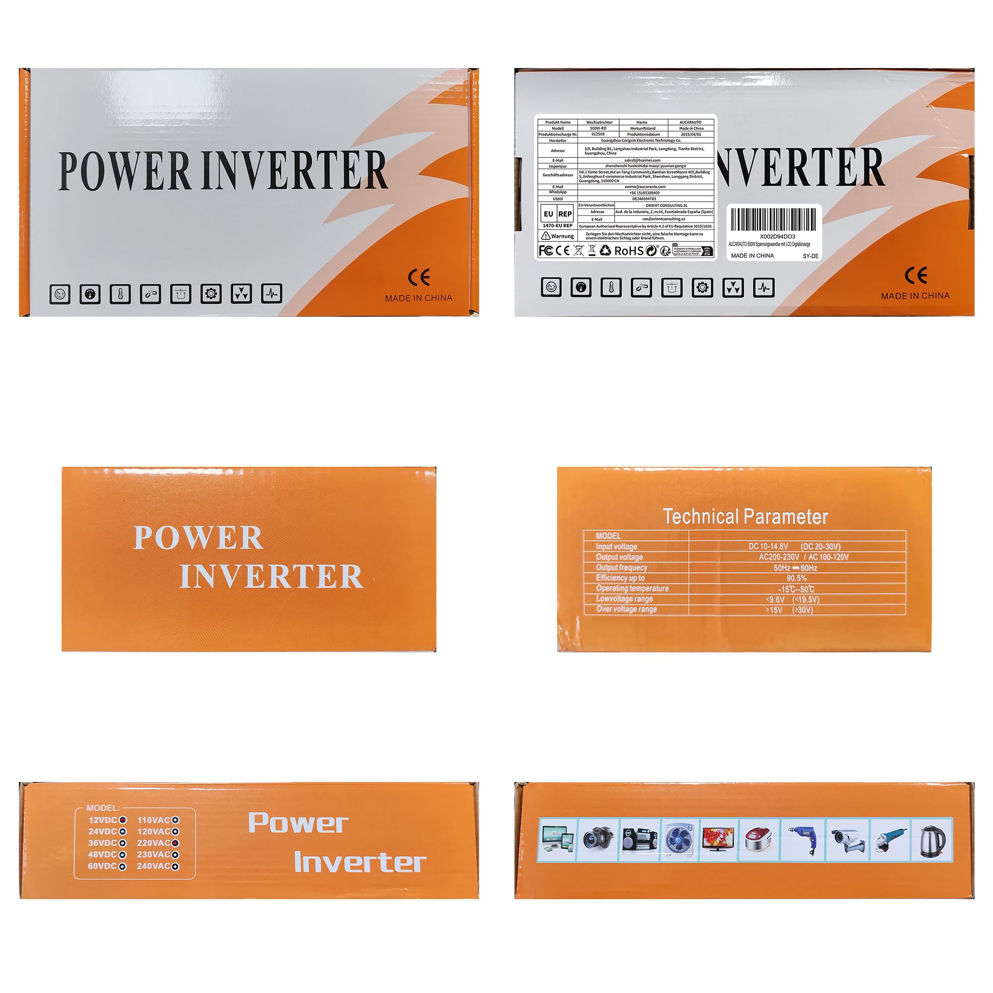 Transformador de tensión de 500 W con pantalla digital LED, inversor de 12 V a 230 V, con 4 puertos USB-A y 2 enchufes para coche, carga tu ordenador portátil, iPad, iPhone, tablet y más