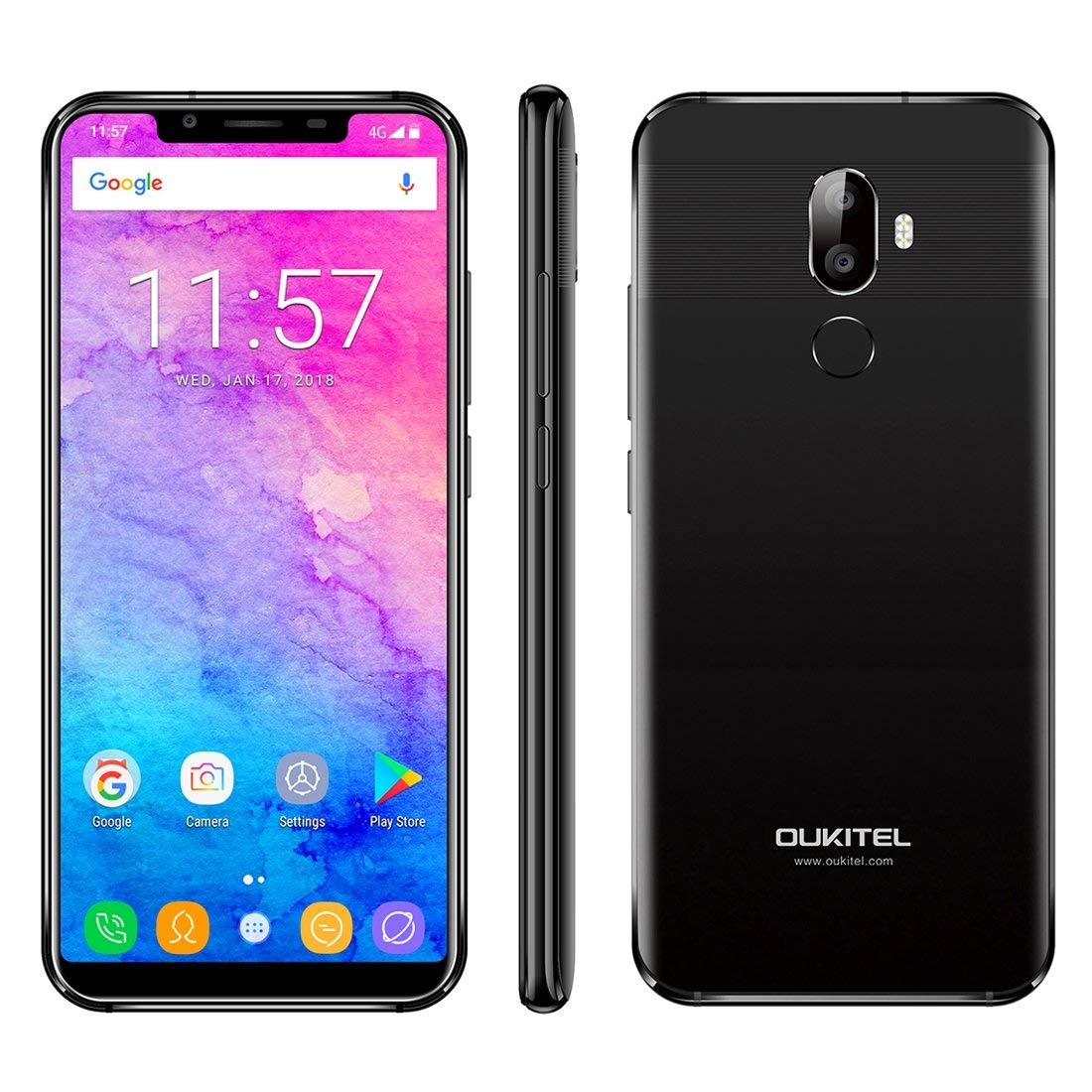 OUKITEL U18 Unlocked Smartphone 5.85" Frameless Screen Face ID 4GB RAM 64GB Built-in Memory 4000mAh Battery 4G LTE Network Dual SIM (Black)