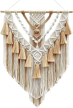 Modern Wall Decor Woven,Wall Hanging Art Tapestry, Wall Hanging Woven Tapestry - Cotton Handmade Art Decor - Wall Decor Hand-Woven Pendant Long Tassel Decoration Brown